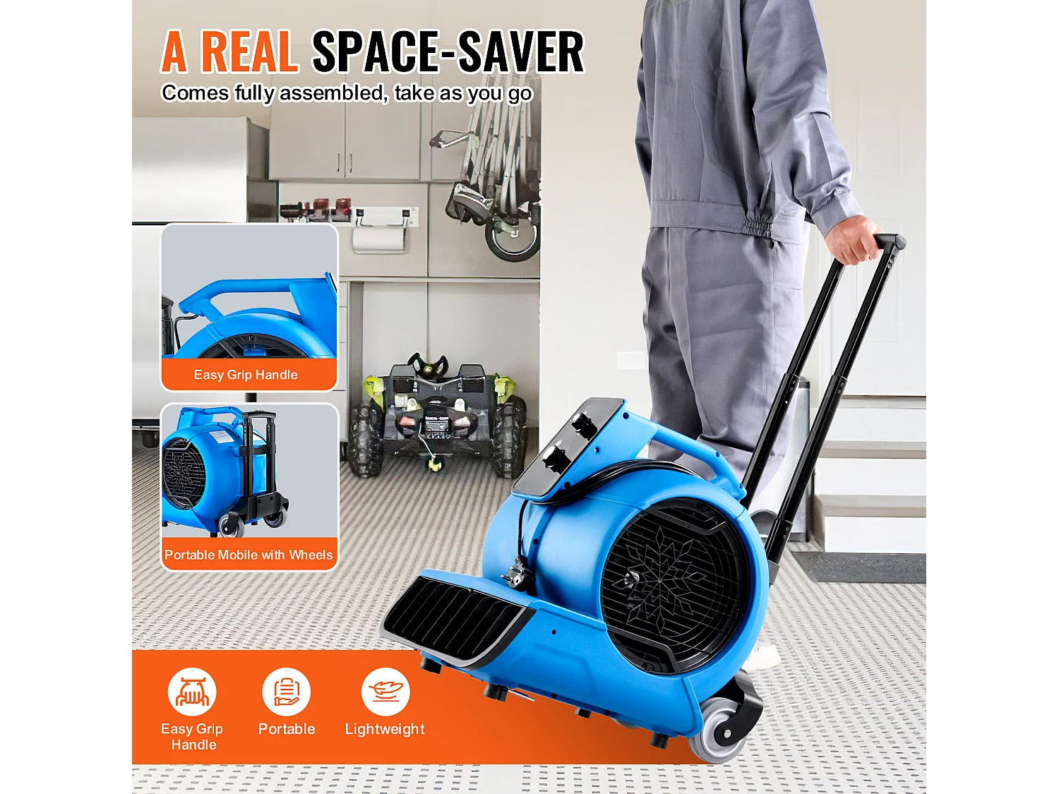 Soffiatore da Pavimento SucceBuy - 1400 giri/min, 4000 CFM, 3 Angoli di Soffiaggio, 3 Velocità, Portatile per Asciugatura e Raffreddamento