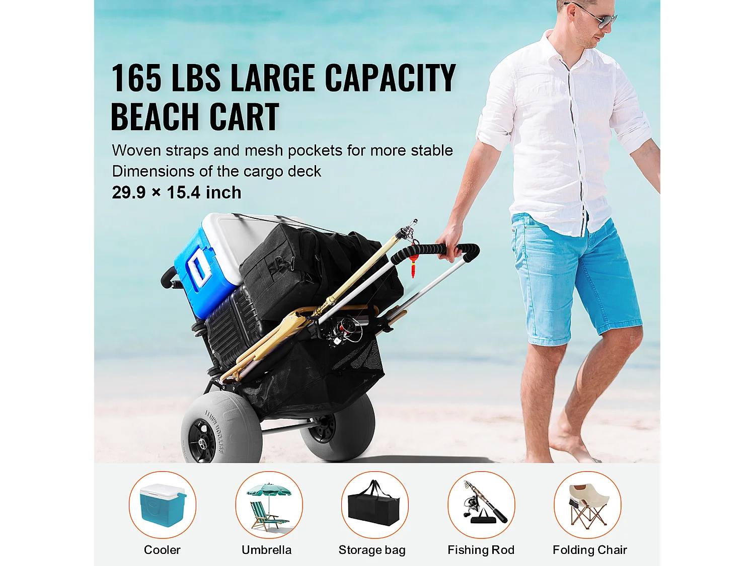 Carrello da Spiaggia SucceBuy, con Grandi Ruote - Ruote da 304 mm per Spiaggia e Giardinaggio