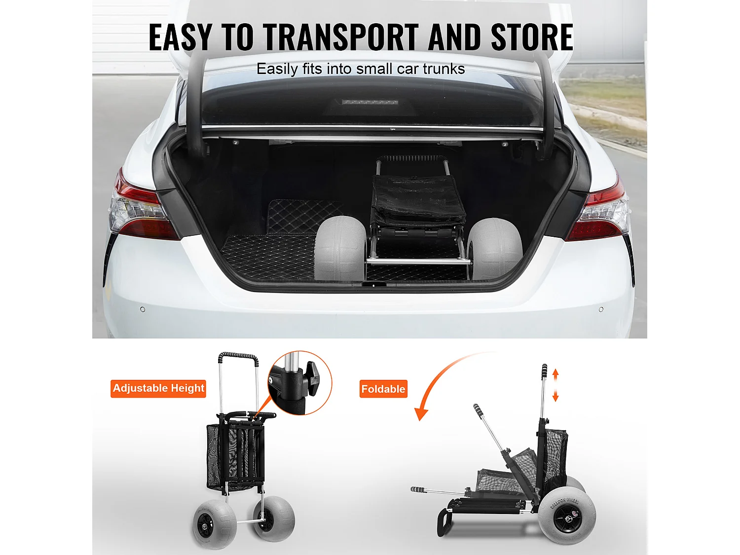 Carrello da Spiaggia SucceBuy, con Grandi Ruote - Ruote da 304 mm per Spiaggia e Giardinaggio