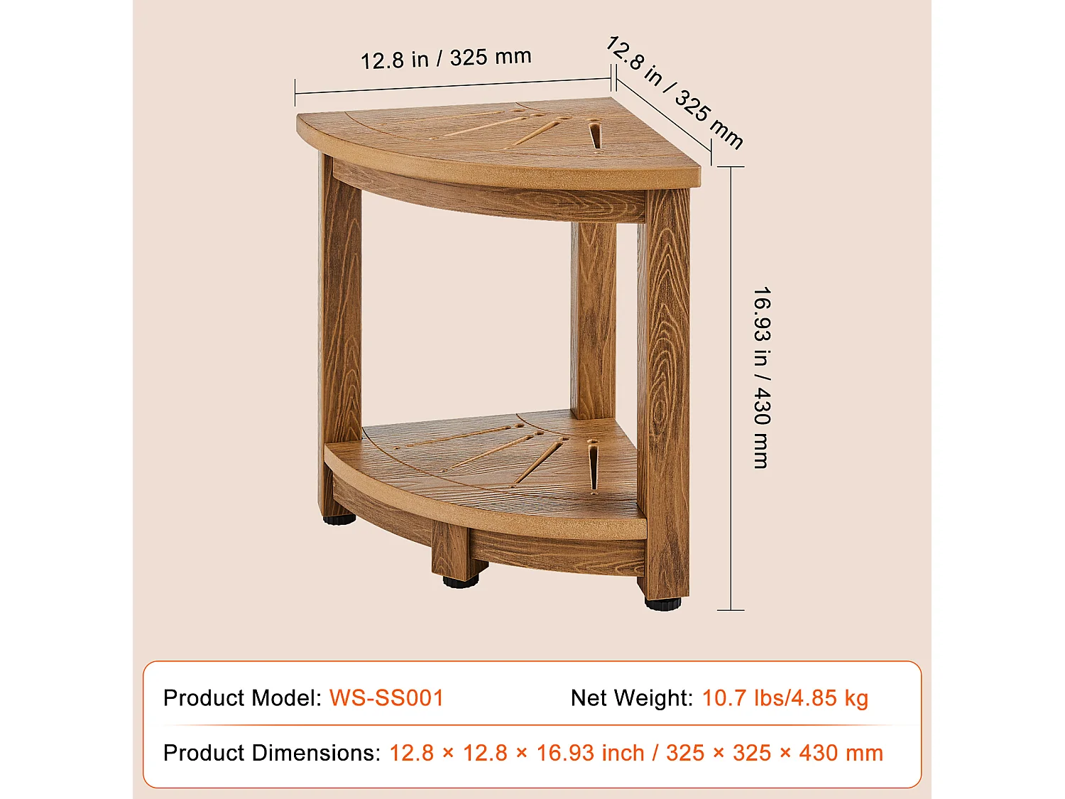 Eckduschbank SucceBuy, 430 mm H × 325 mm R aus Polystyrol, für Badezimmer mit Innendusche
