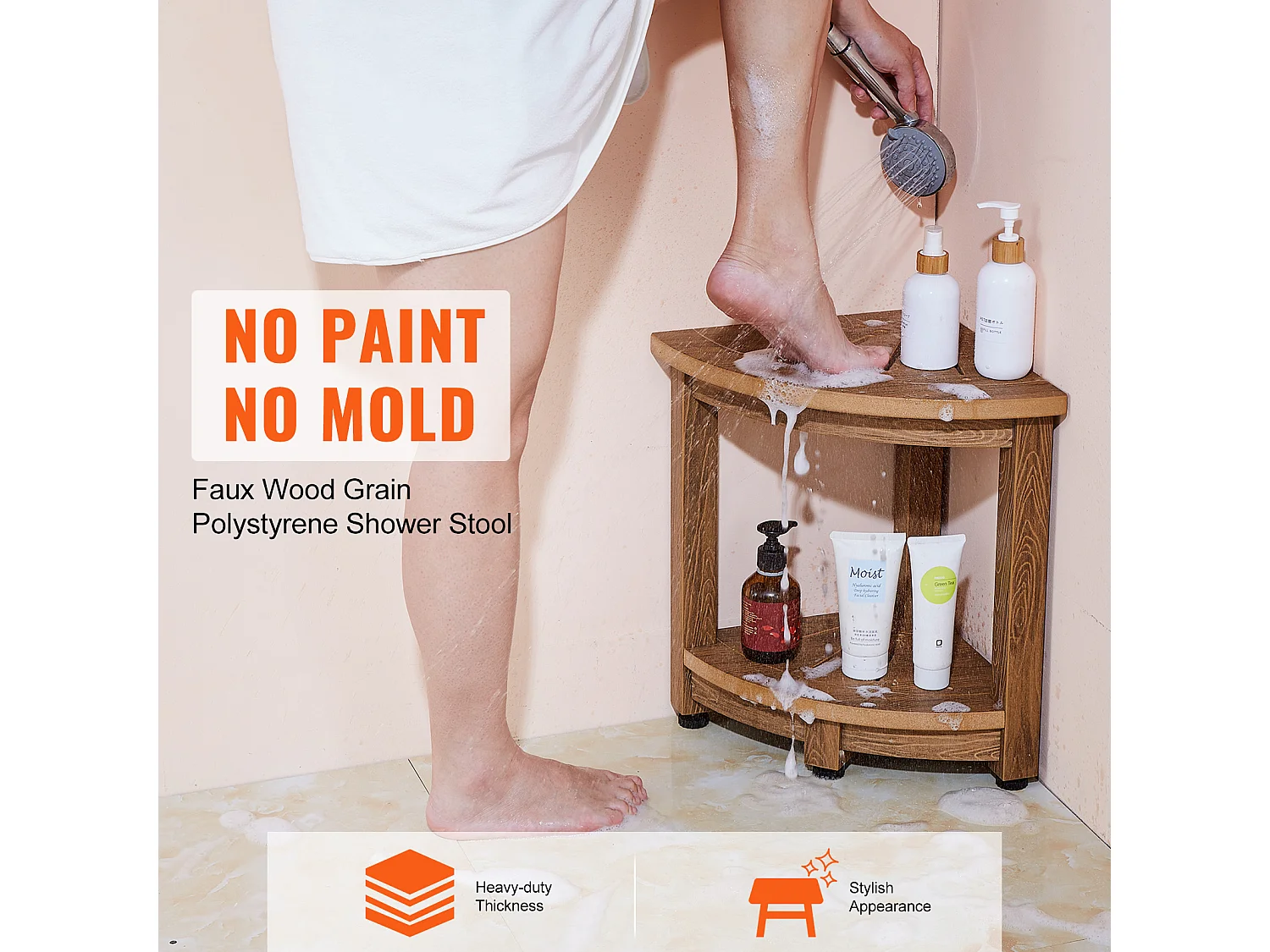 Eckduschbank SucceBuy, 430 mm H × 325 mm R aus Polystyrol, für Badezimmer mit Innendusche