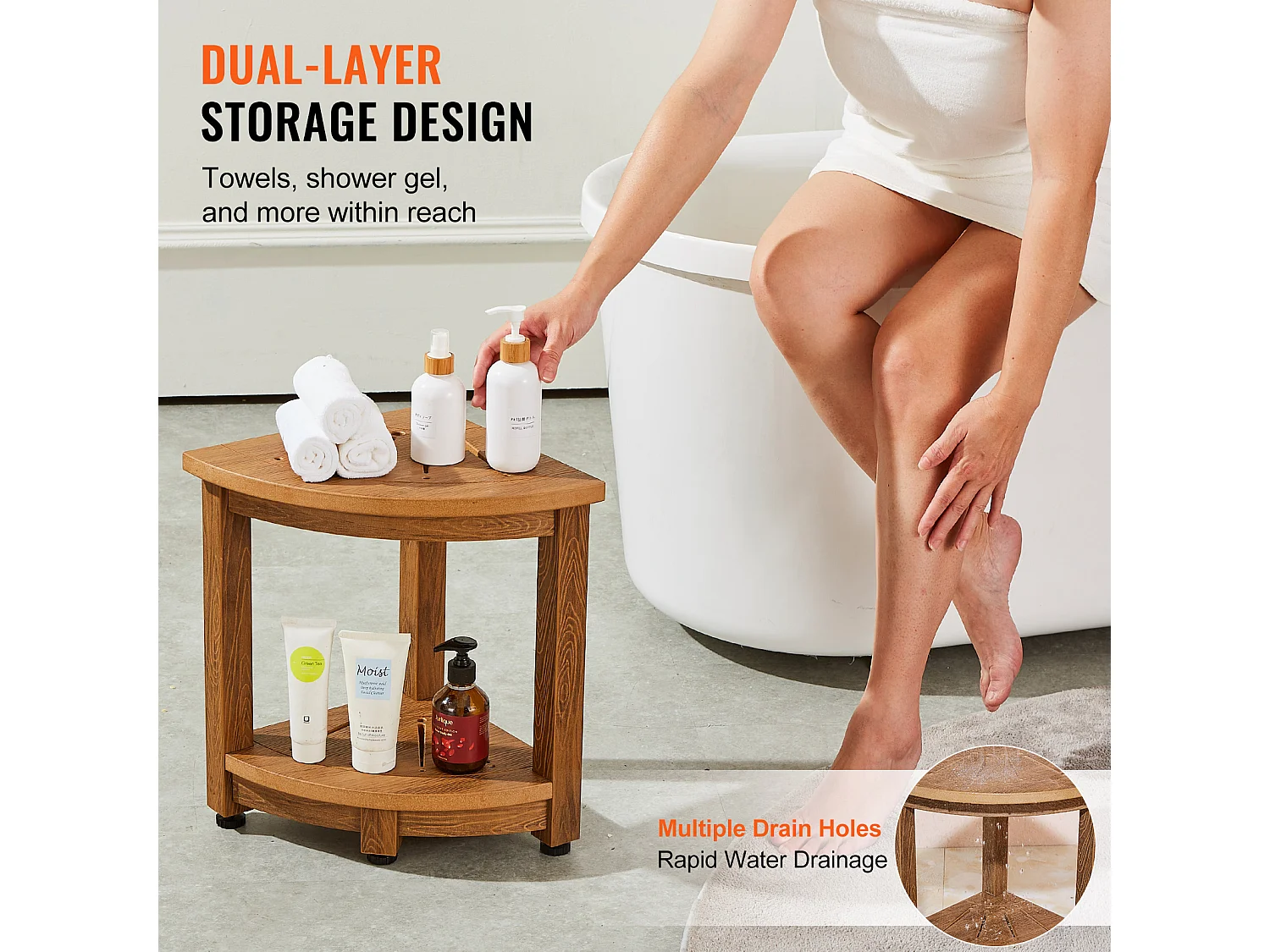 Eckduschbank SucceBuy, 430 mm H × 325 mm R aus Polystyrol, für Badezimmer mit Innendusche