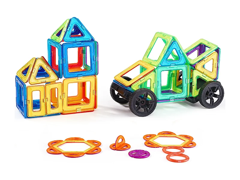 Magnetische Bouwstenen SucceBuy 62 PCS, Educatieve STEM-Tegels voor Kinderen met Wielen, vanaf 4 Jaar, 3D Speelgoed