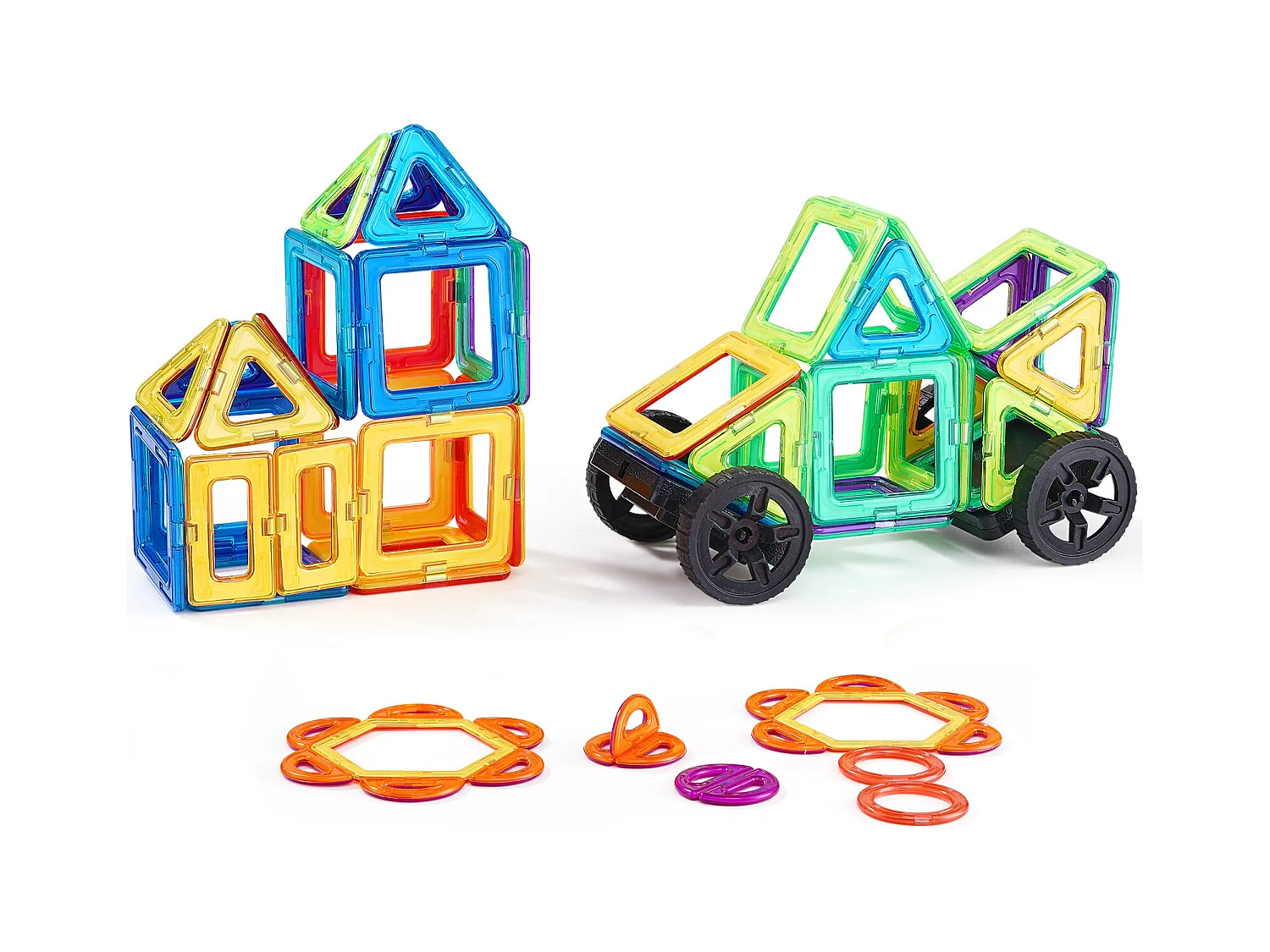 Blocs de Construction Magnétiques SucceBuy 62 PCS, Tuiles Éducatives STEM pour Enfants avec Roues, dès 4 Ans, Jouet 3D