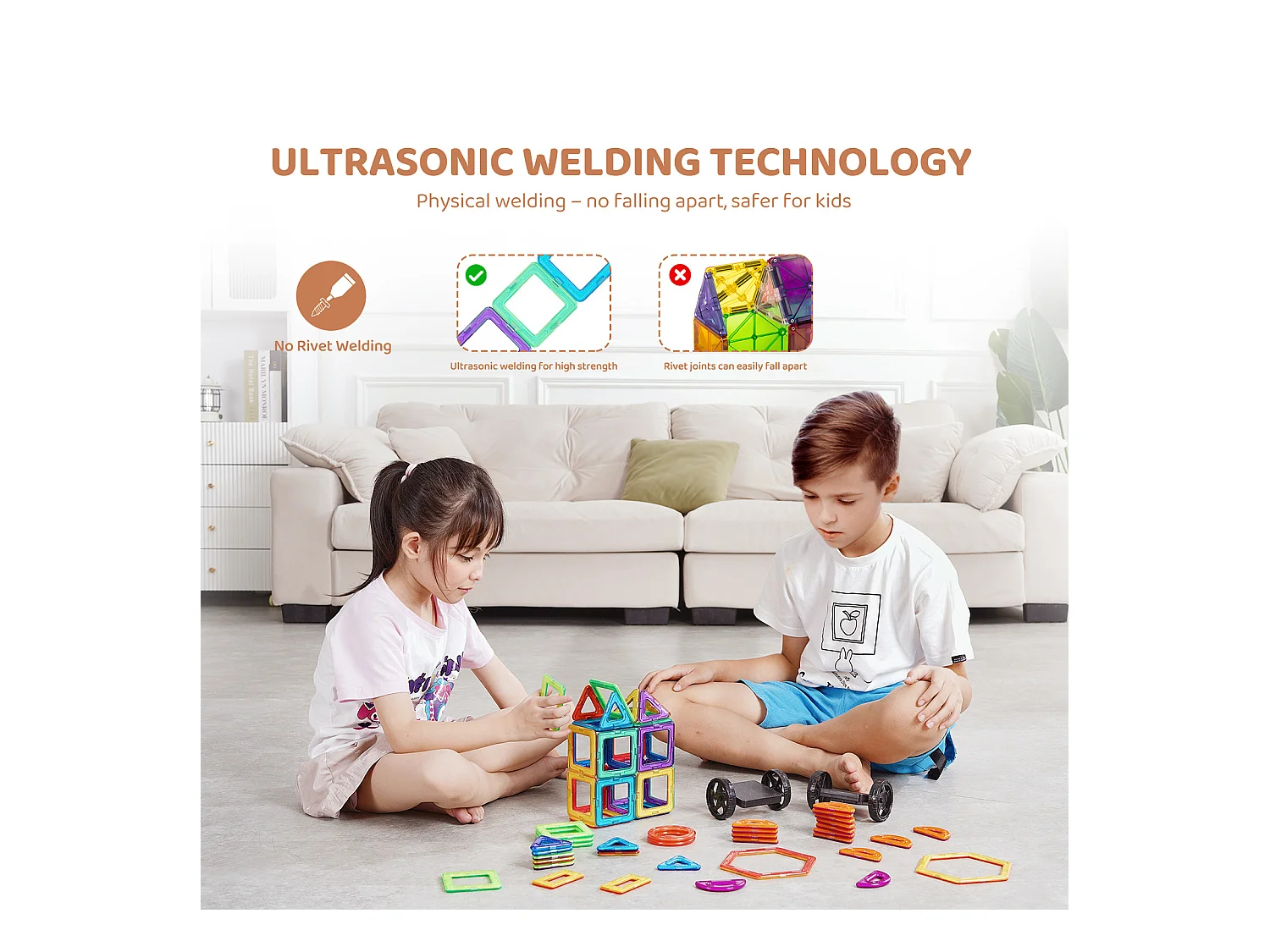 Blocs de Construction Magnétiques SucceBuy 62 PCS, Tuiles Éducatives STEM pour Enfants avec Roues, dès 4 Ans, Jouet 3D