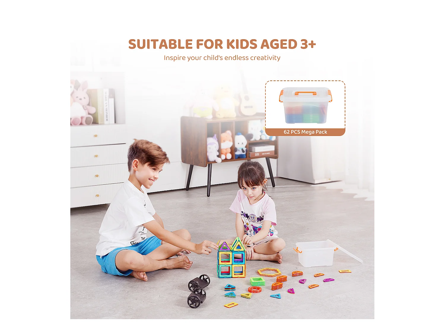 Blocs de Construction Magnétiques SucceBuy 62 PCS, Tuiles Éducatives STEM pour Enfants avec Roues, dès 4 Ans, Jouet 3D