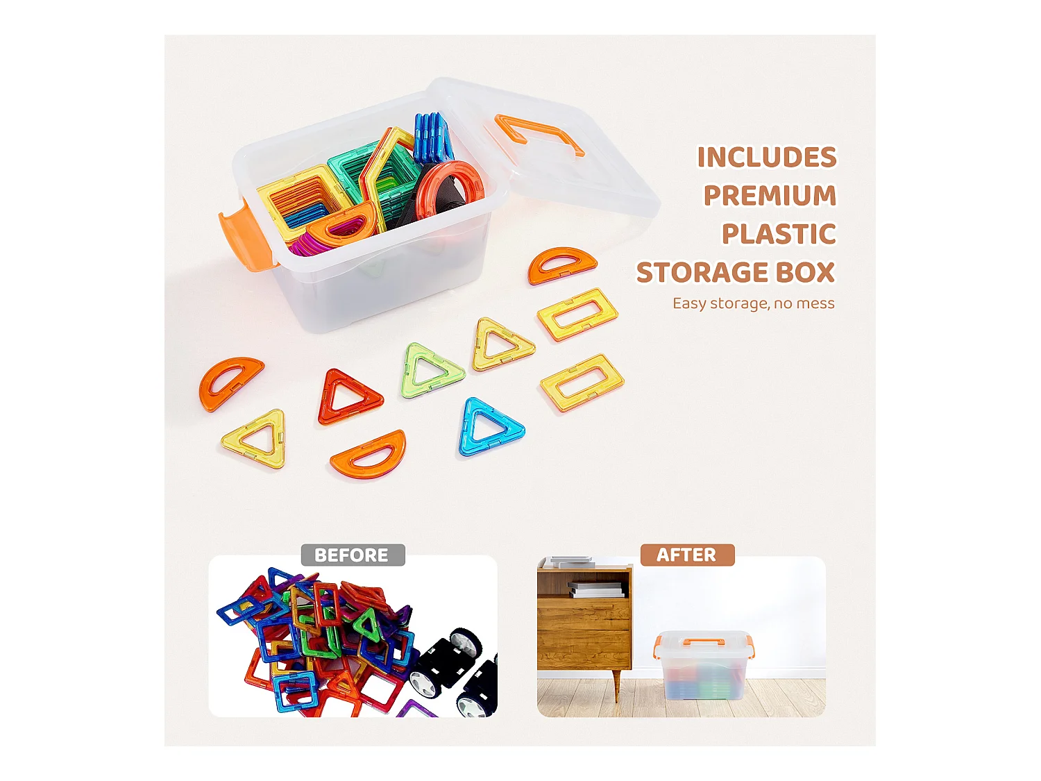 Blocs de Construction Magnétiques SucceBuy 62 PCS, Tuiles Éducatives STEM pour Enfants avec Roues, dès 4 Ans, Jouet 3D