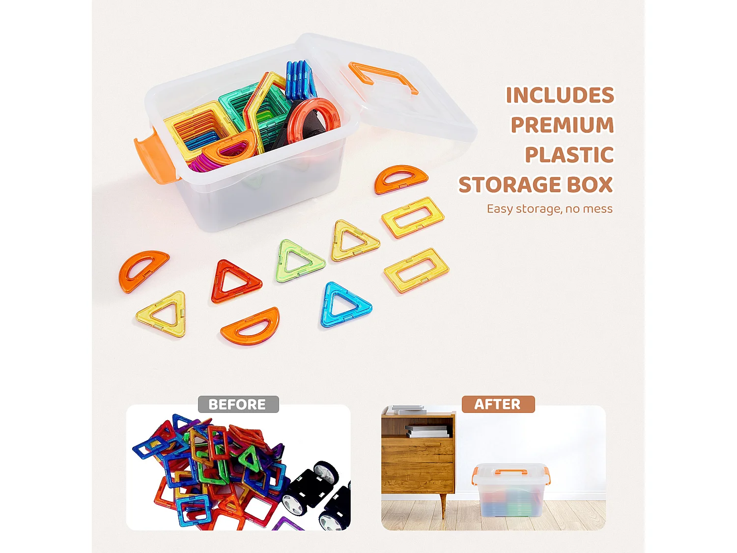 Blocs de Construction Magnétiques SucceBuy 62 PCS, Tuiles Éducatives STEM pour Enfants avec Roues, dès 4 Ans, Jouet 3D