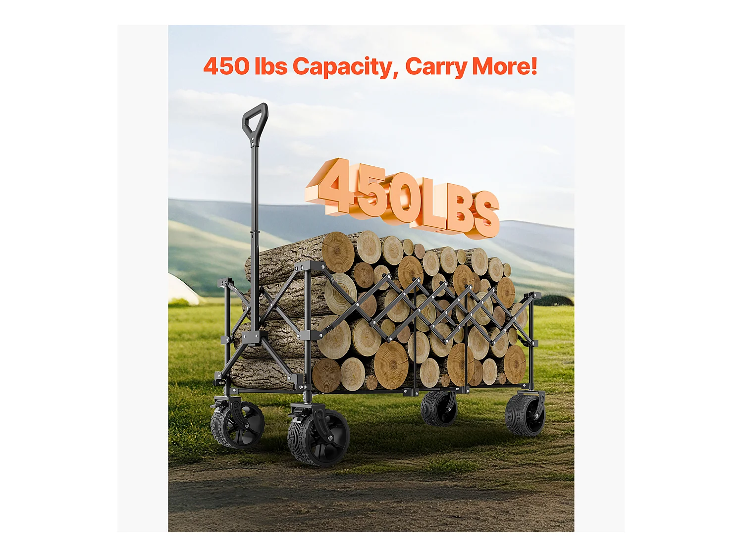 Chariot Pliable SucceBuy Chariot de Jardin Pliable Robuste 300 L 204.11 kg avec Longue Poignée pour l'Extérieur Cadre en Acier Durable