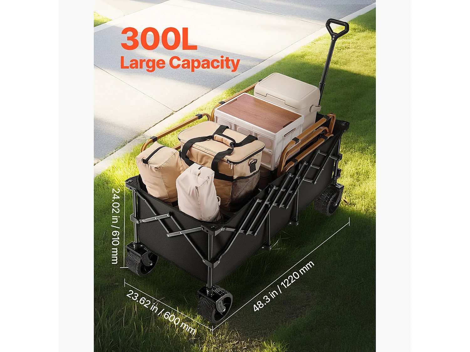 Chariot Pliable SucceBuy Chariot de Jardin Pliable Robuste 300 L 204.11 kg avec Longue Poignée pour l'Extérieur Cadre en Acier Durable