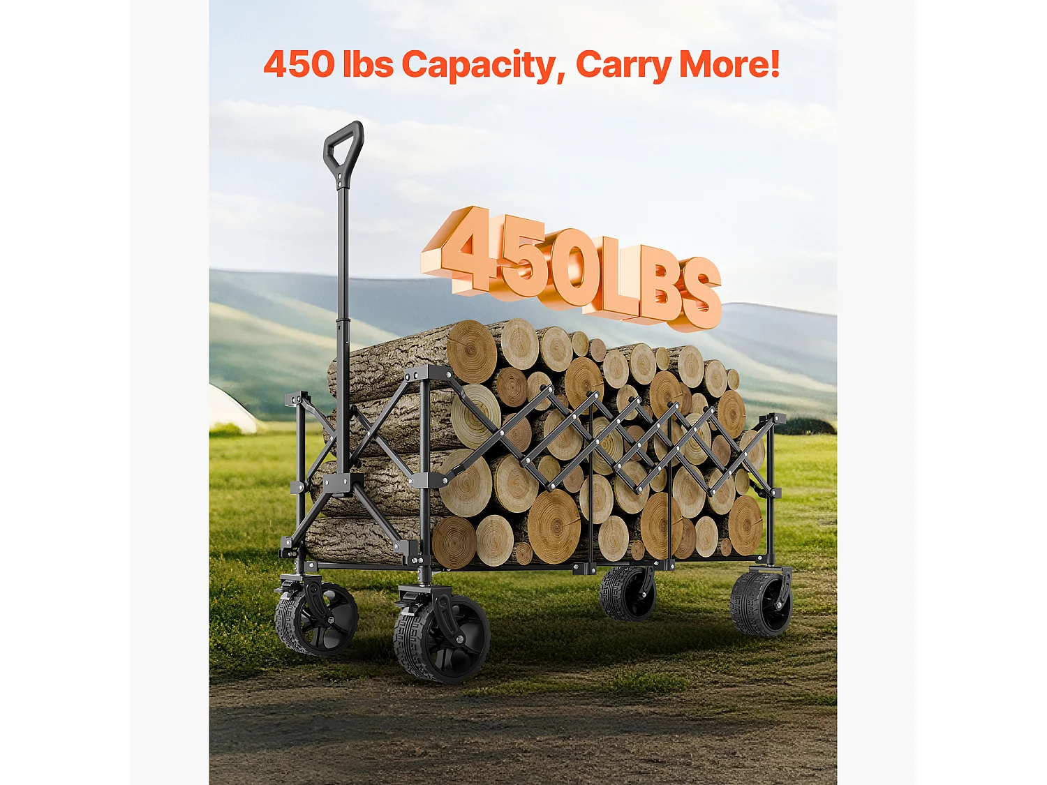 Chariot Pliable SucceBuy Chariot de Jardin Pliable Robuste 300 L 204.11 kg avec Longue Poignée pour l'Extérieur Cadre en Acier Durable