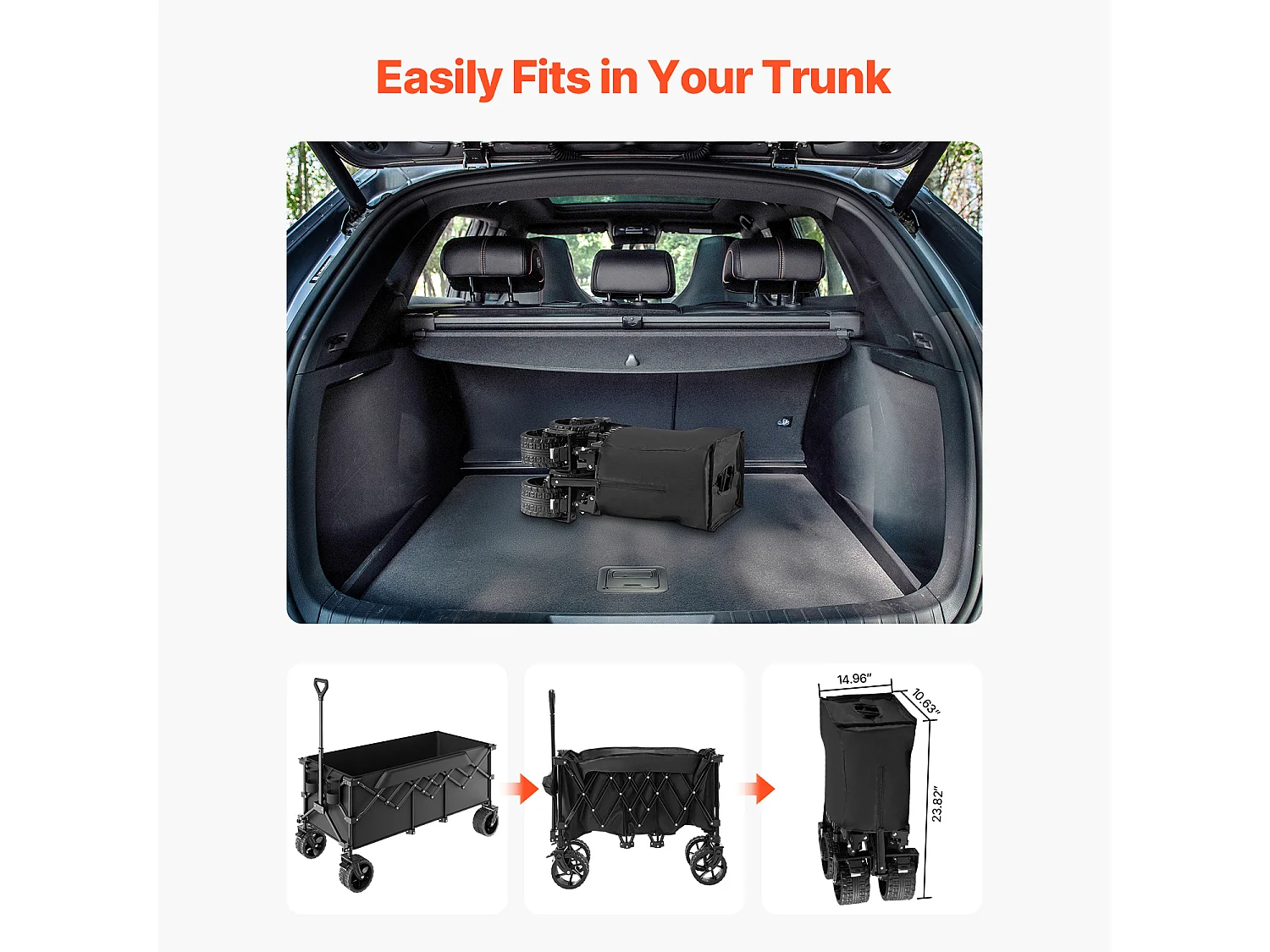 Chariot Pliable SucceBuy Chariot de Jardin Pliable Robuste 300 L 204.11 kg avec Longue Poignée pour l'Extérieur Cadre en Acier Durable