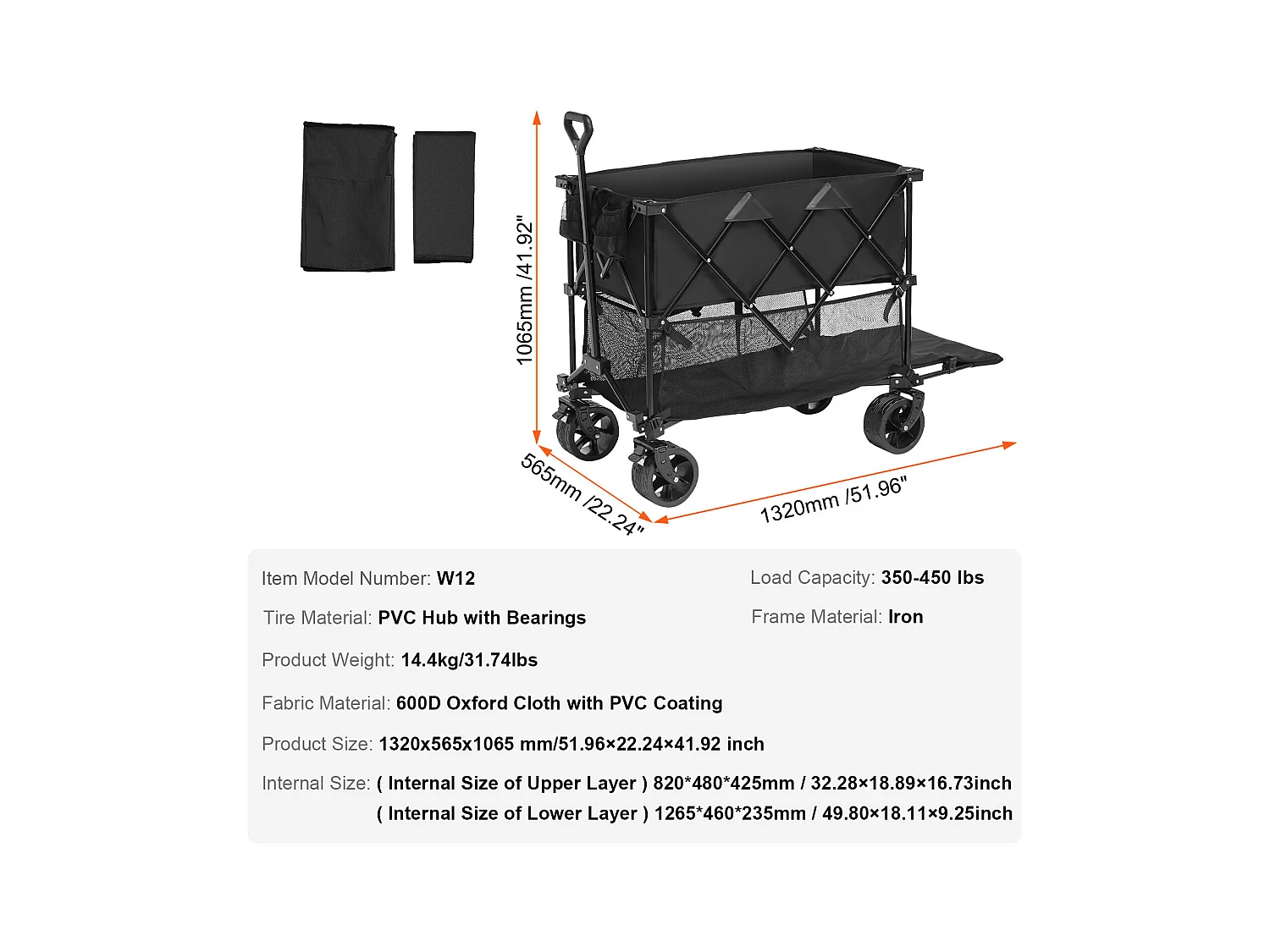 Chariot Pliable SucceBuy Chariot Pliable 400 L Chariot de Plage Robuste Capacité de 204.11 kg