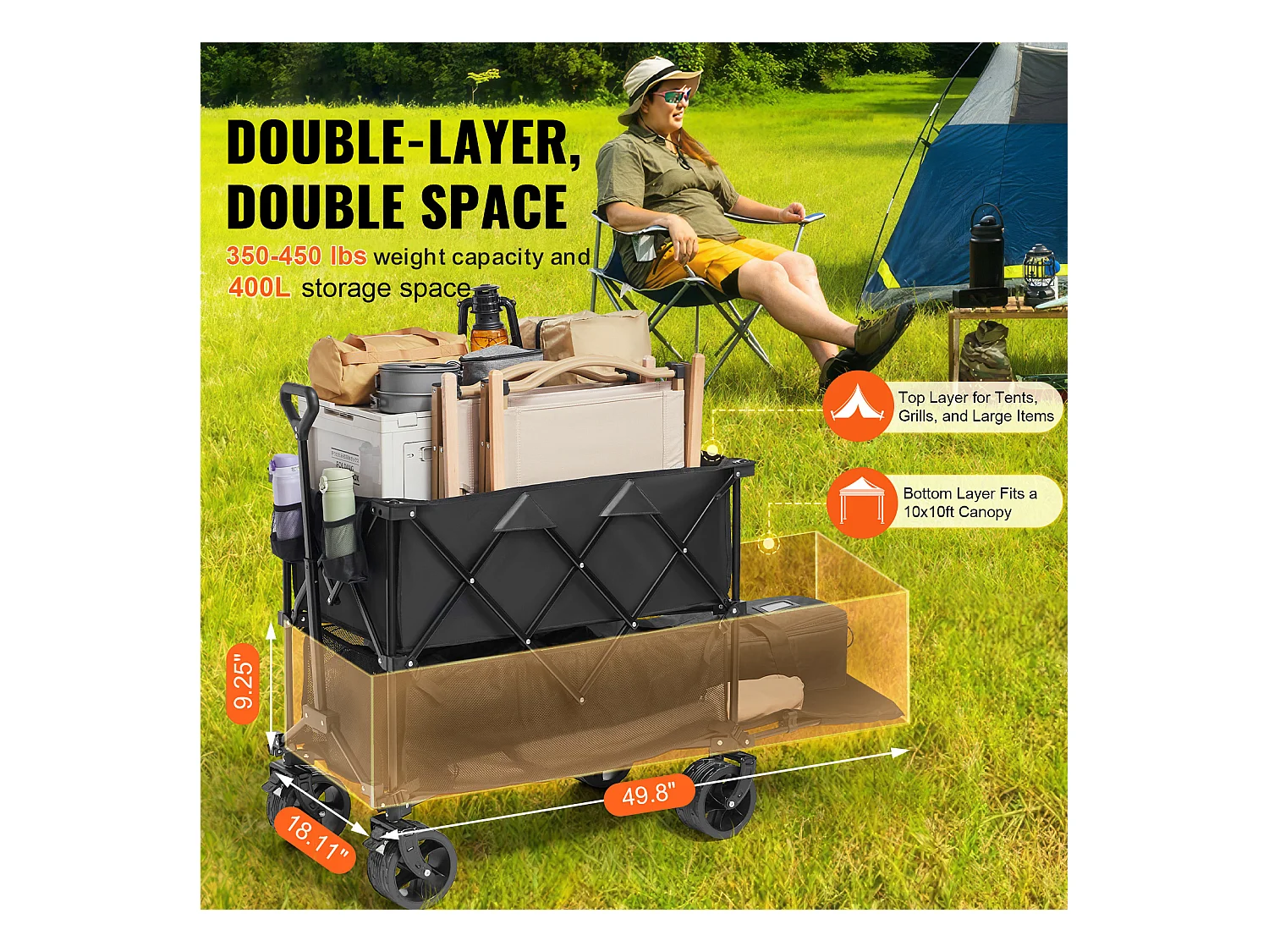 Chariot Pliable SucceBuy Chariot Pliable 400 L Chariot de Plage Robuste Capacité de 204.11 kg