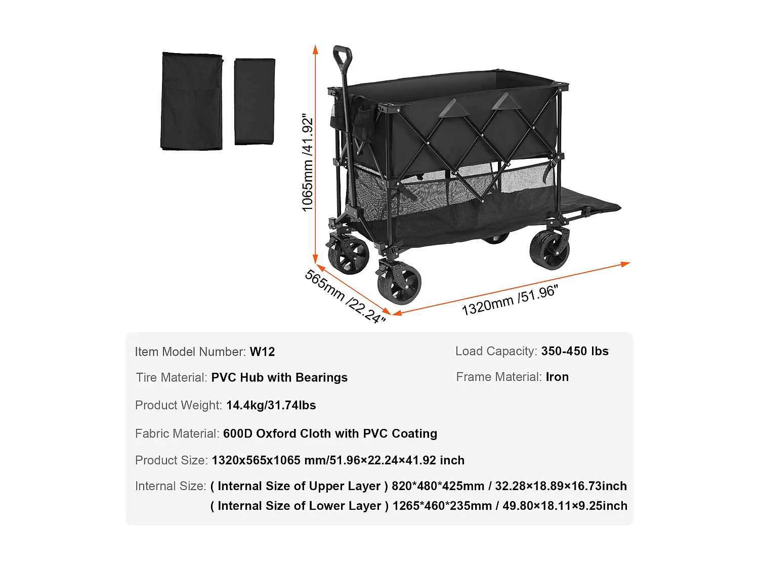 Chariot Pliable SucceBuy Chariot Pliable 400 L Chariot de Plage Robuste Capacité de 204.11 kg