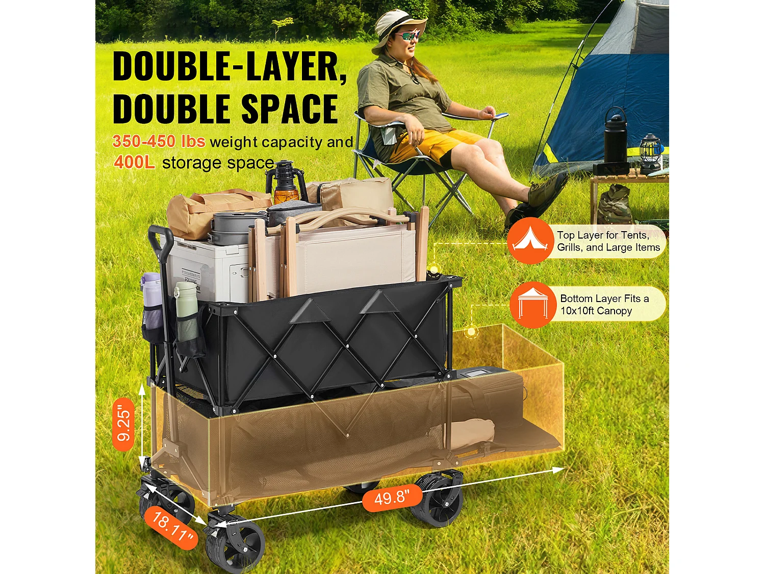 Chariot Pliable SucceBuy Chariot Pliable 400 L Chariot de Plage Robuste Capacité de 204.11 kg