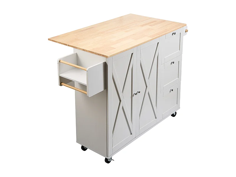 Kücheninsel, SucceBuy 115 cm Kücheninselwagen, Rollbarer Lagerschrank mit Schublade und Regal