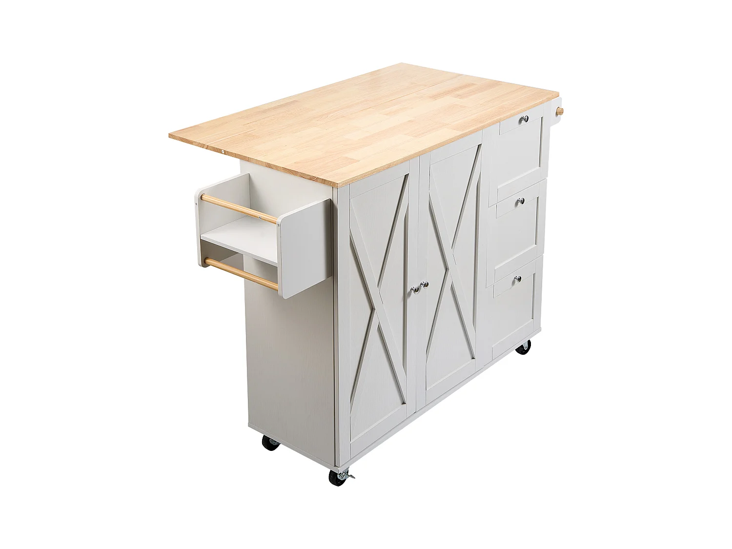 Ilot Central de Cuisine, SucceBuy Armoire de Rangement Roulante avec Chariot d'Îlot de Cuisine de 115 cm avec Tiroir et Support