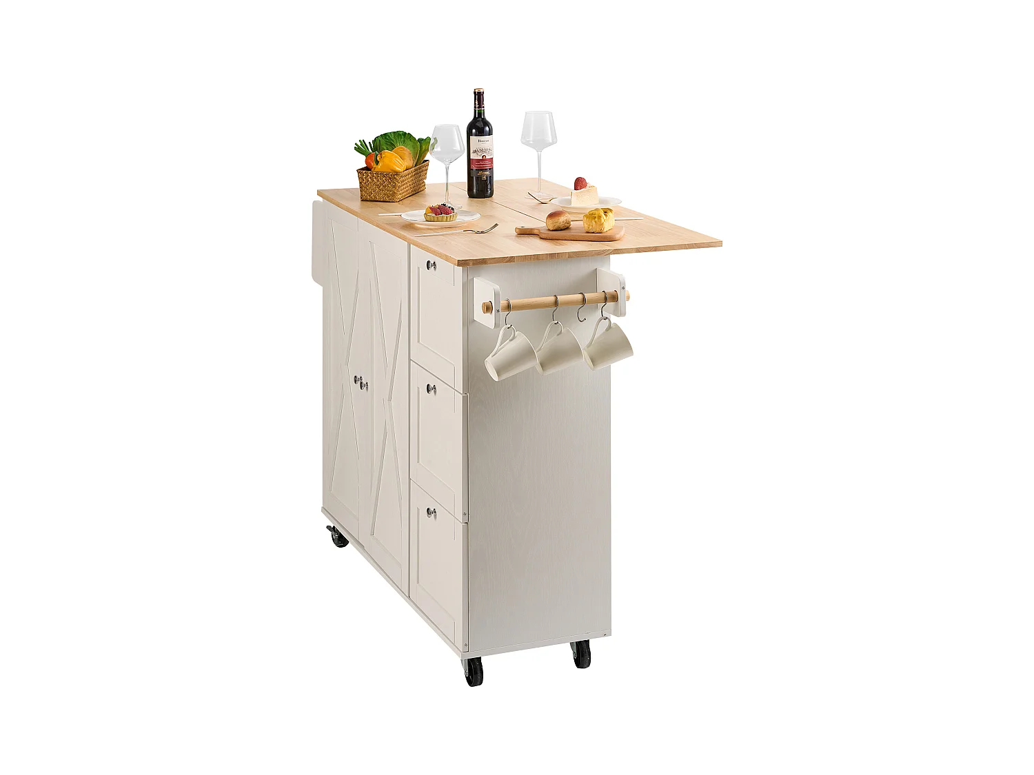 Ilot Central de Cuisine, SucceBuy Armoire de Rangement Roulante avec Chariot d'Îlot de Cuisine de 115 cm avec Tiroir et Support