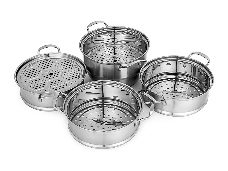 Stomer SucceBuy Set van 5-Lags Stoomkoker van RVS 30 cm met Glazen Deksel - Elegant en Veelzijdig Ontwerp