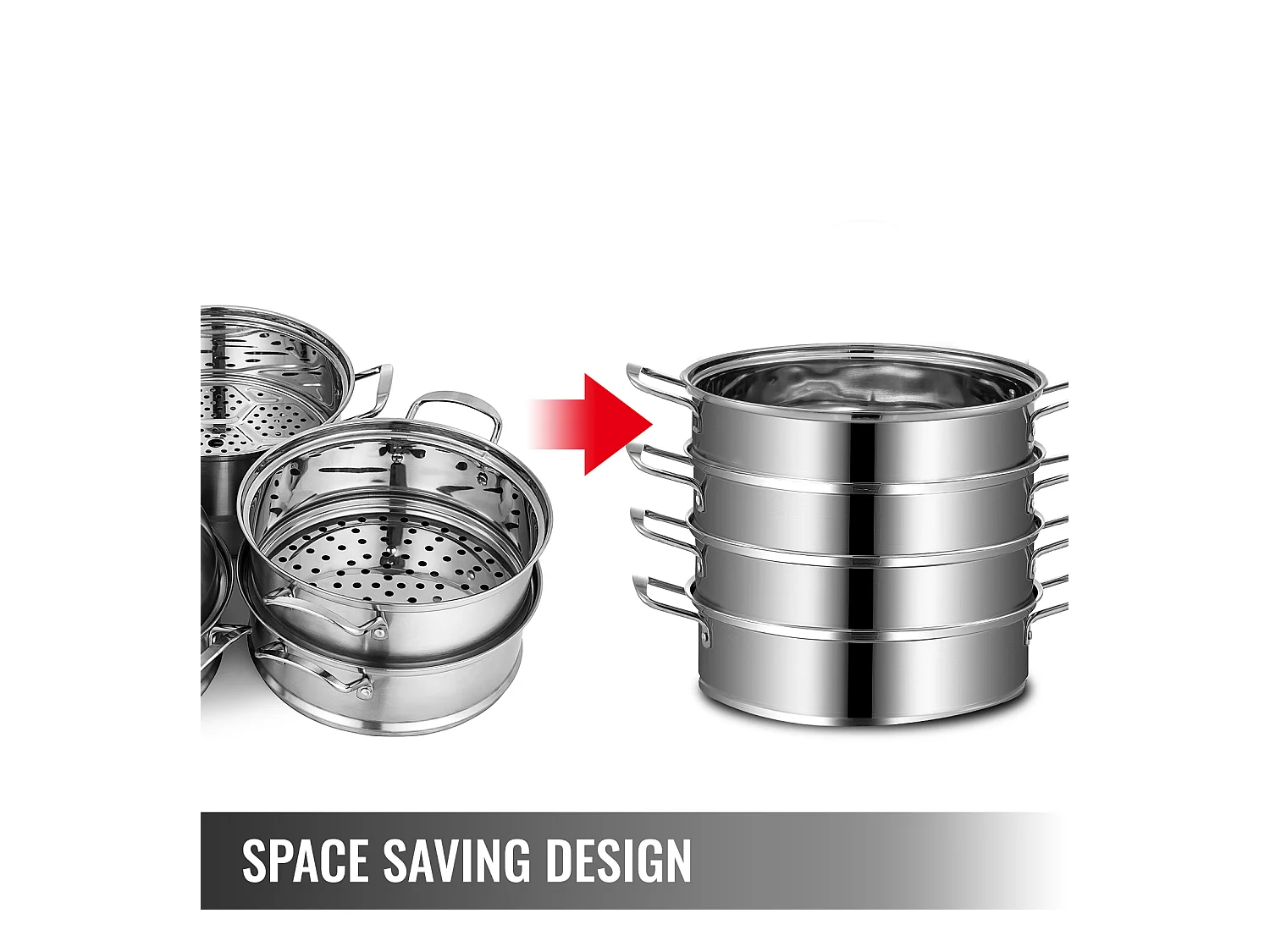 Cuiseur SucceBuy Ensemble de Cuiseur Vapeur à 5 Niveaux en Acier Inoxydable de 30 cm avec Couvercle en Verre - Design Élégant et Polyvalent