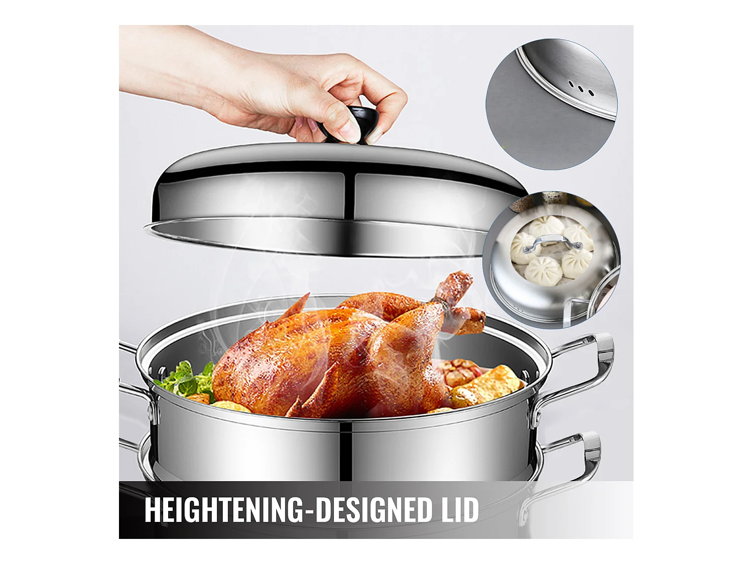 Cuiseur SucceBuy Ensemble de Cuiseur Vapeur à 5 Niveaux en Acier Inoxydable de 30 cm avec Couvercle en Verre - Design Élégant et Polyvalent