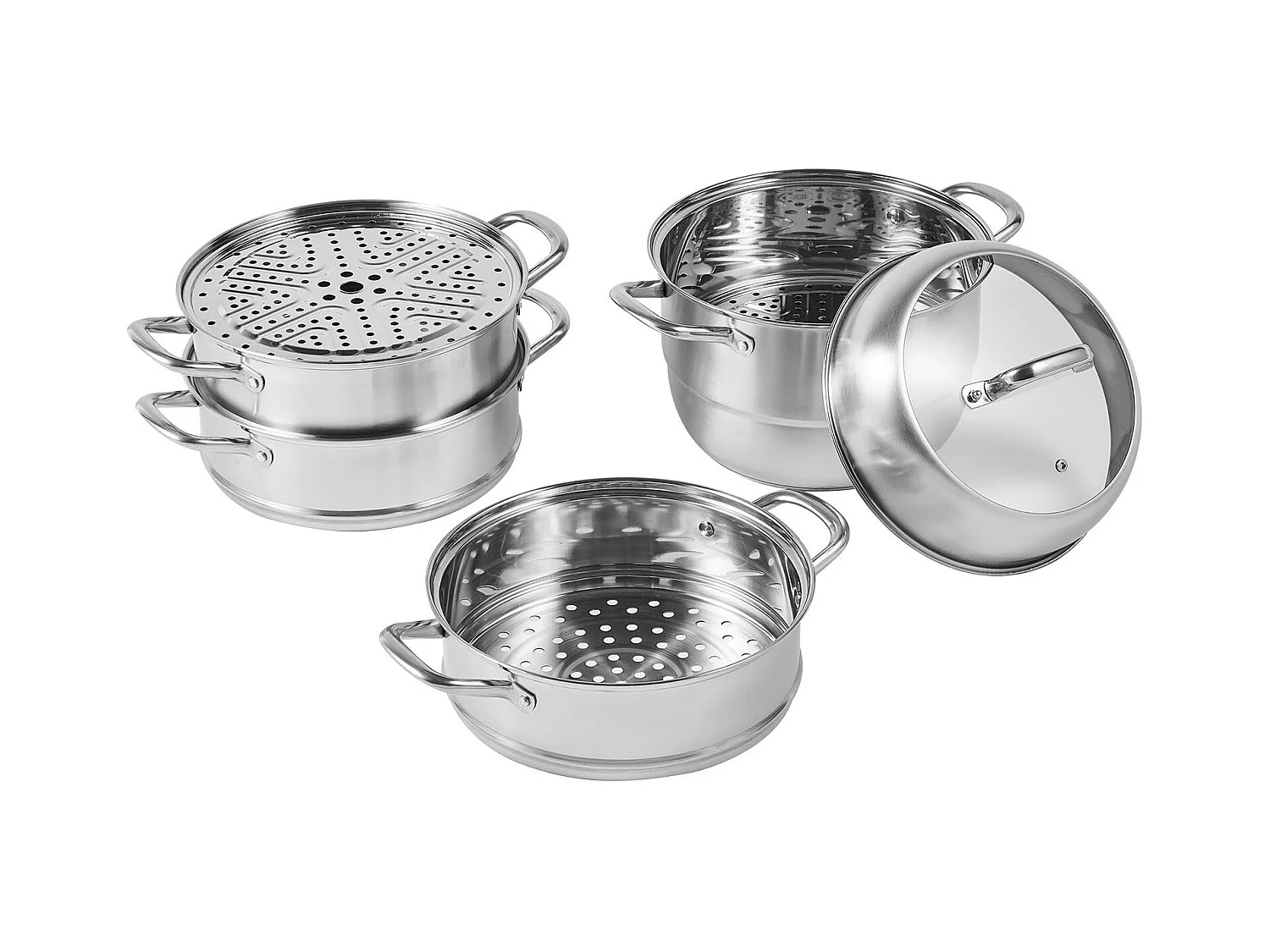 Cuiseur SucceBuy Ensemble de Cuiseur Vapeur à 5 Niveaux en Acier Inoxydable de 30 cm avec Couvercle en Verre - Design Élégant et Polyvalent