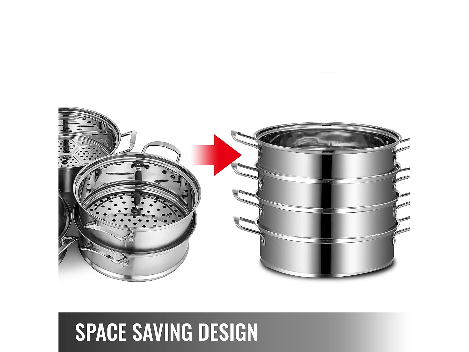 Cuiseur SucceBuy Ensemble de Cuiseur Vapeur à 5 Niveaux en Acier Inoxydable de 30 cm avec Couvercle en Verre - Design Élégant et Polyvalent