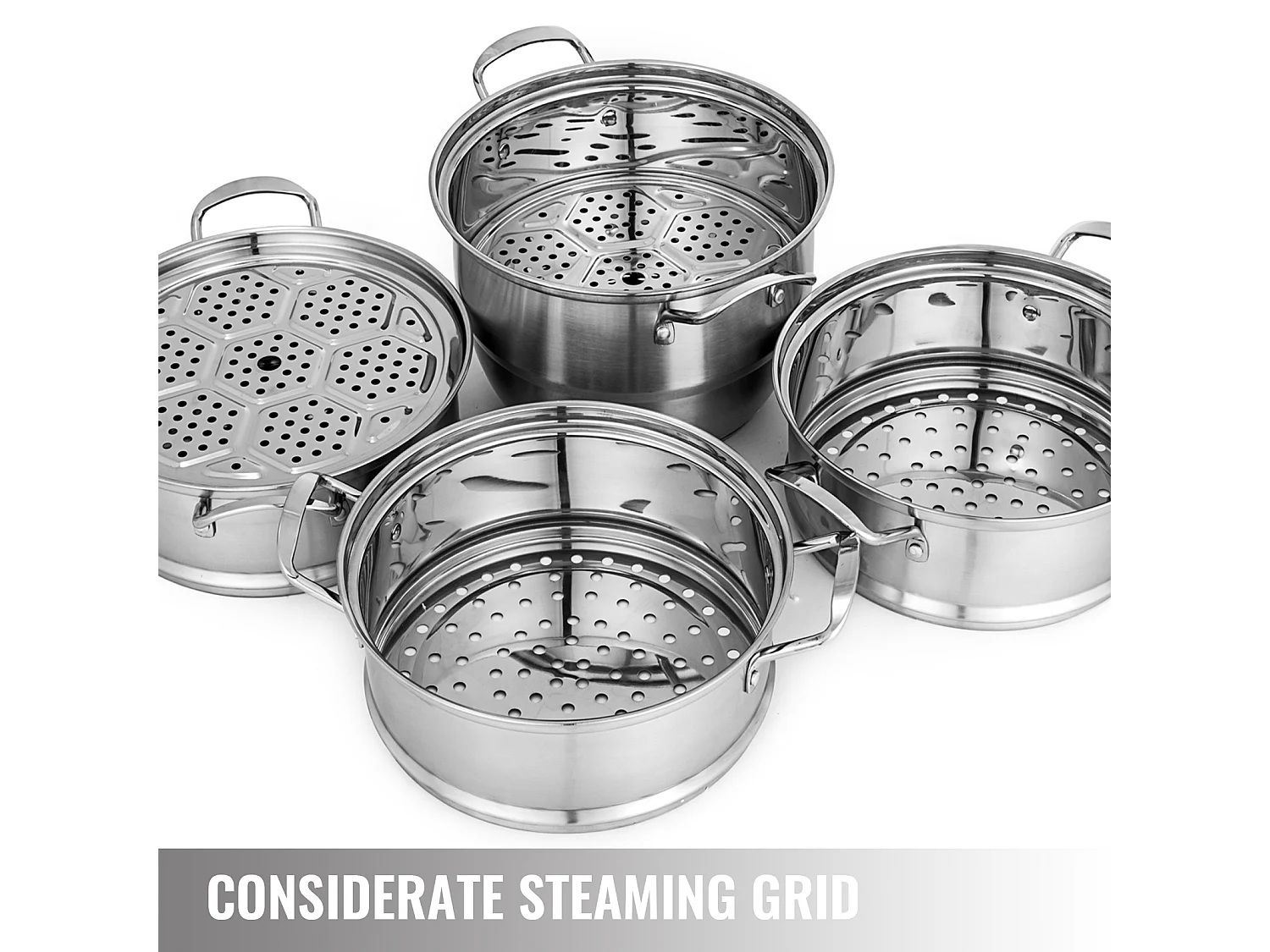 Cuiseur SucceBuy Ensemble de Cuiseur Vapeur à 5 Niveaux en Acier Inoxydable de 30 cm avec Couvercle en Verre - Design Élégant et Polyvalent