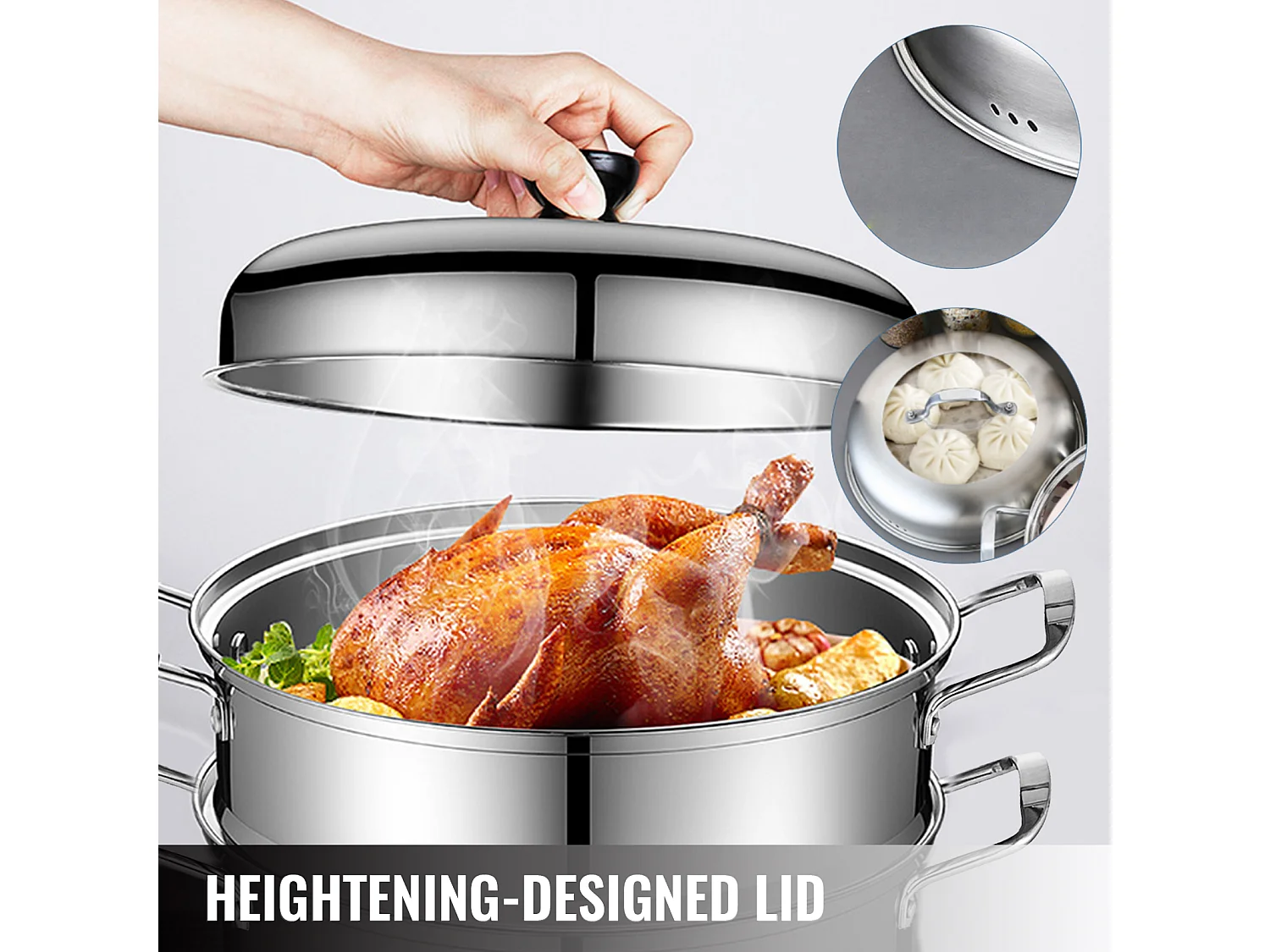 Cuiseur SucceBuy Ensemble de Cuiseur Vapeur à 5 Niveaux en Acier Inoxydable de 30 cm avec Couvercle en Verre - Design Élégant et Polyvalent