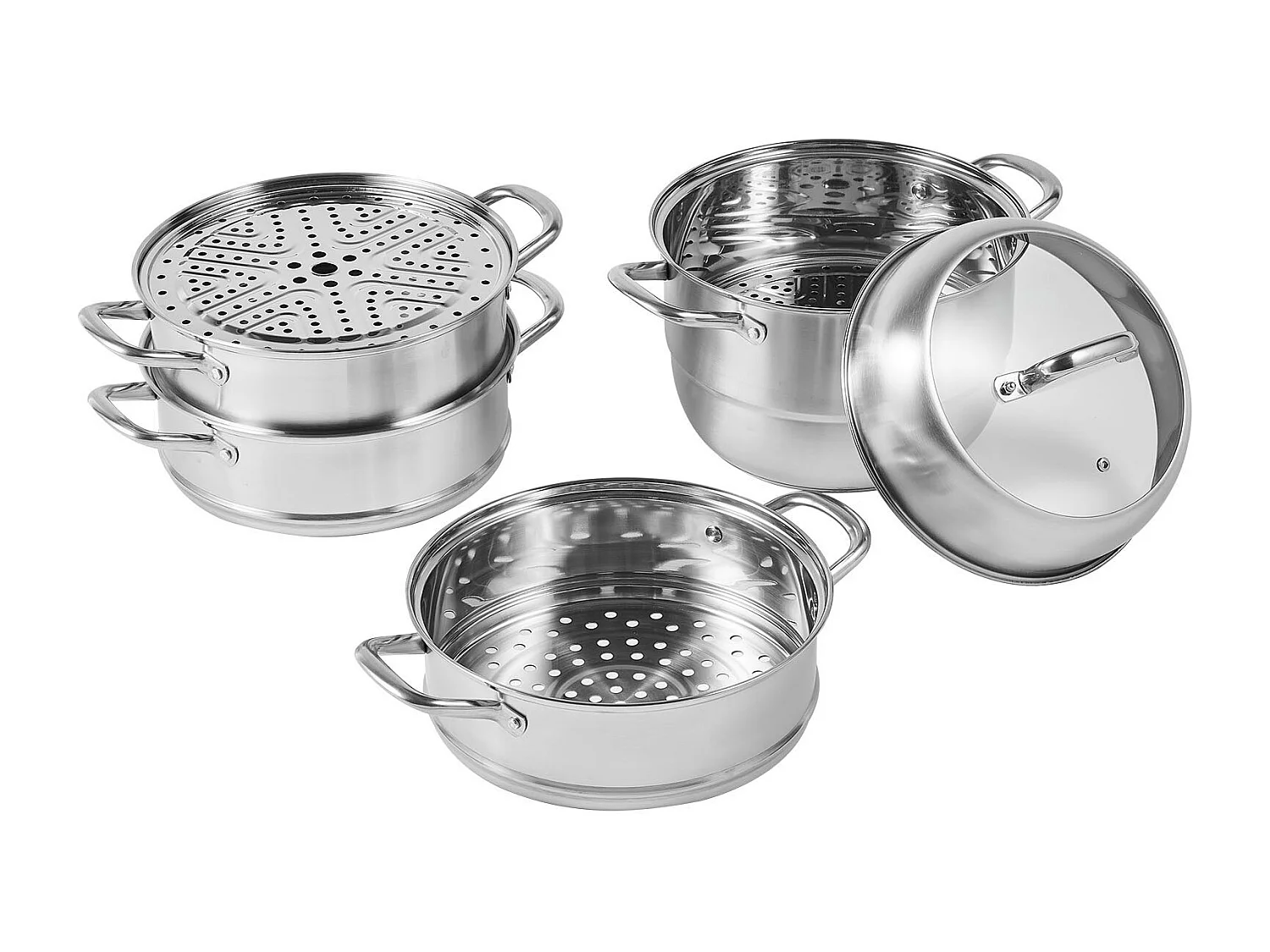 Cuiseur SucceBuy Ensemble de Cuiseur Vapeur à 5 Niveaux en Acier Inoxydable de 30 cm avec Couvercle en Verre - Design Élégant et Polyvalent