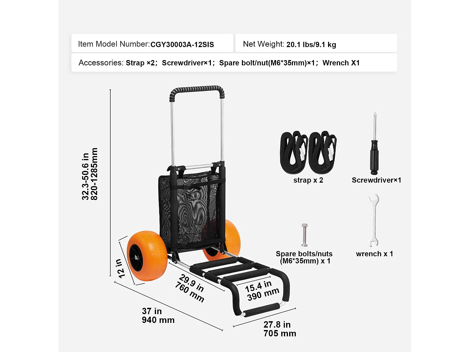 Carrello da Spiaggia SucceBuy, Ruote in Schiuma da 30,5 cm per la Spiaggia e il Giardinaggio
