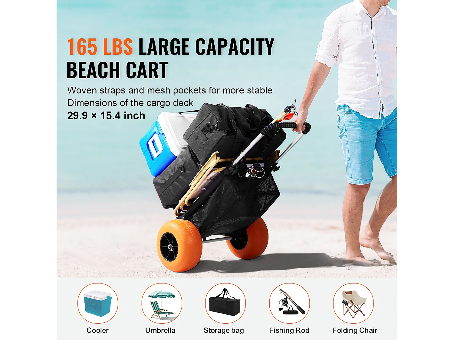 Carrello da Spiaggia SucceBuy, Ruote in Schiuma da 30,5 cm per la Spiaggia e il Giardinaggio