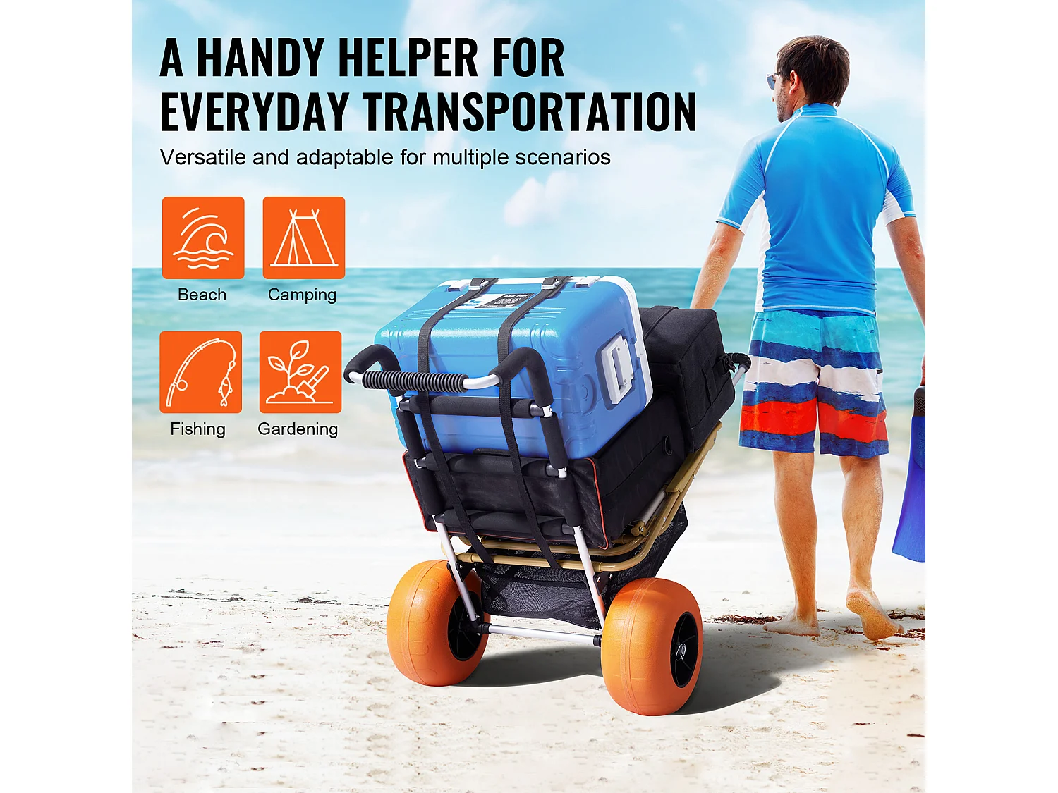 Carrello da Spiaggia SucceBuy, Ruote in Schiuma da 30,5 cm per la Spiaggia e il Giardinaggio