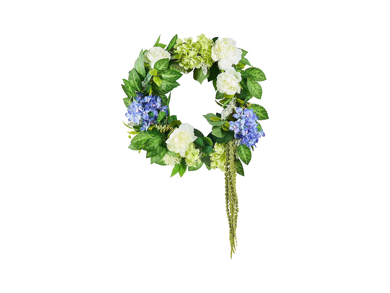 Plante Artificiel, SucceBuy Couronne Artificielle 58 cm (Bleu/Blanc/Vert avec Hortensias et Roses)