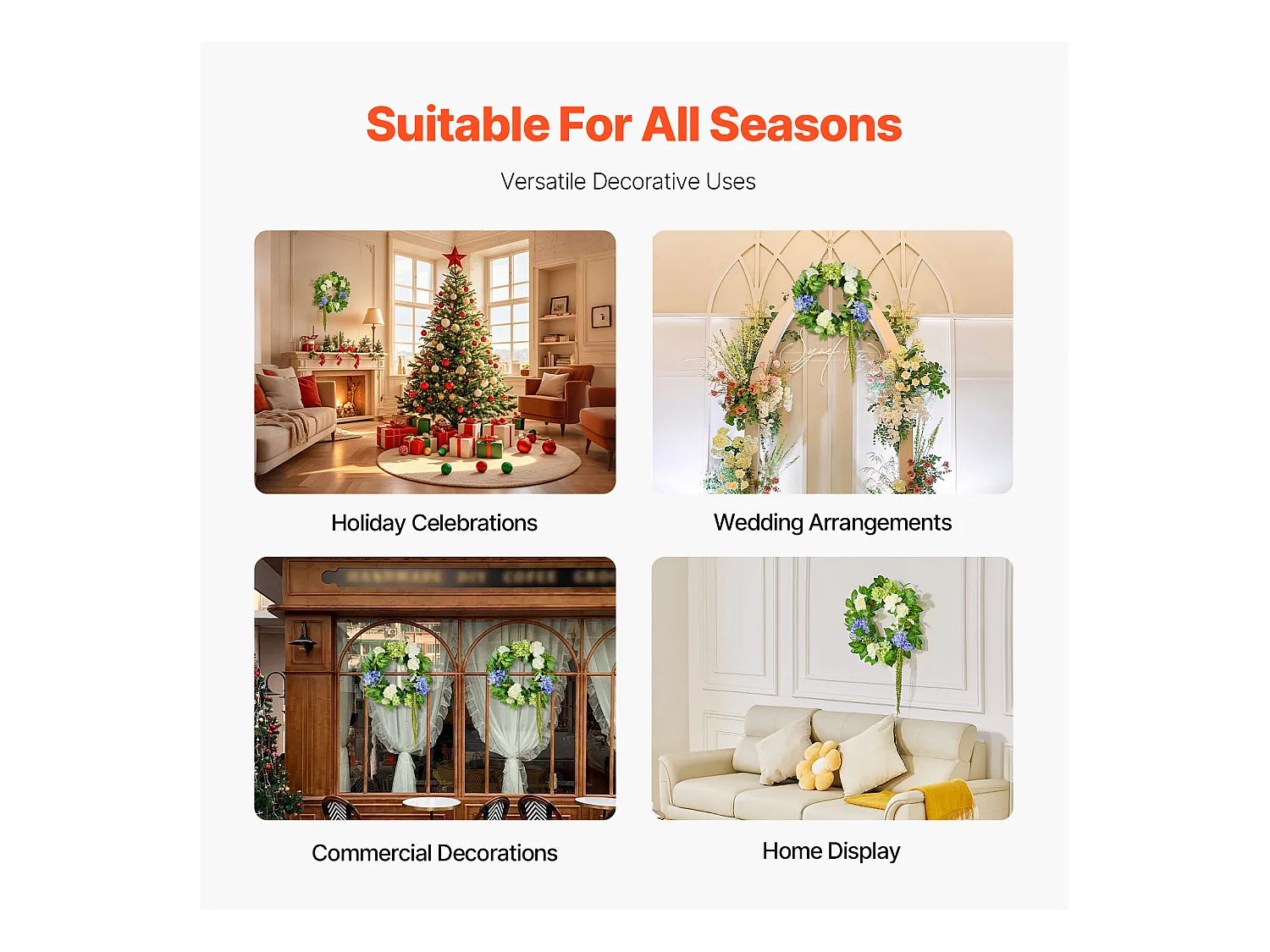 Plante Artificiel, SucceBuy Couronne Artificielle 58 cm (Bleu/Blanc/Vert avec Hortensias et Roses)