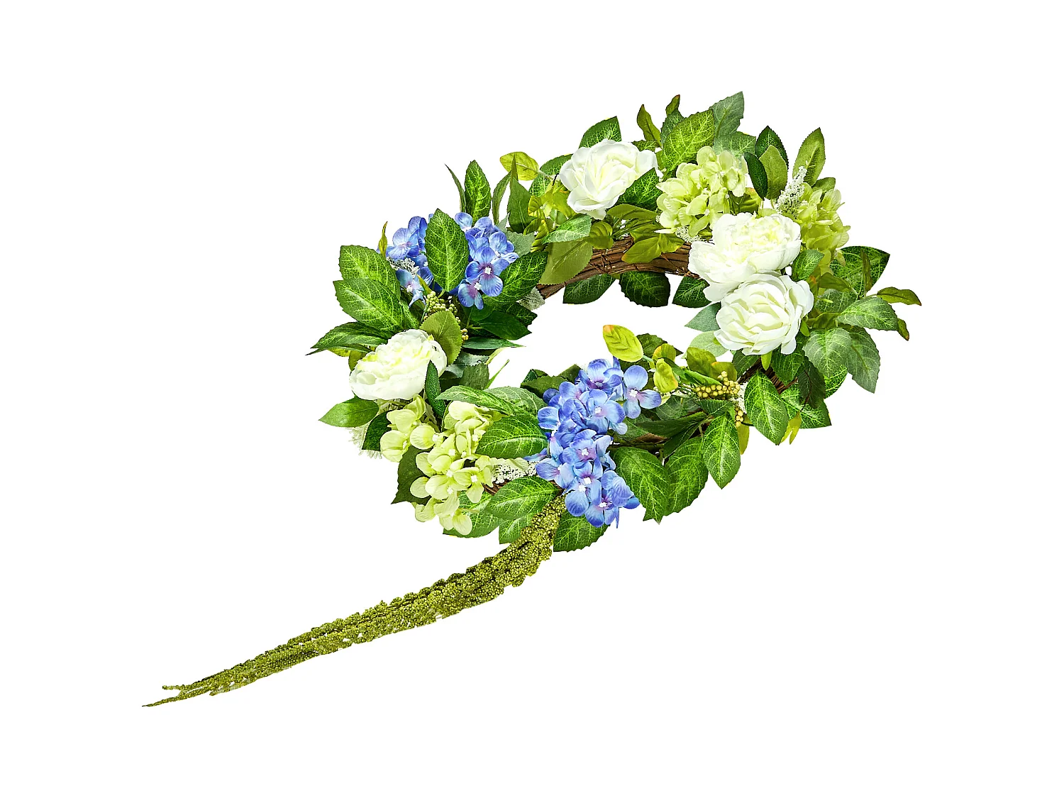 Plante Artificiel, SucceBuy Couronne Artificielle 58 cm (Bleu/Blanc/Vert avec Hortensias et Roses)
