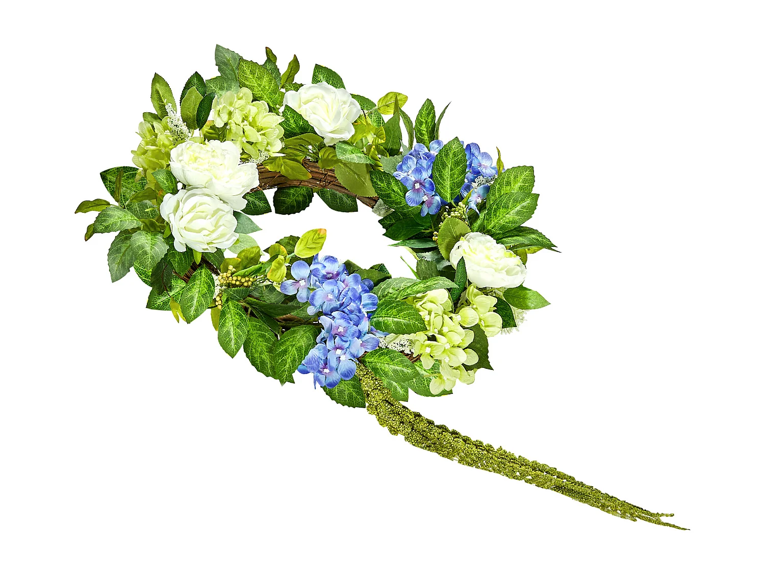 Plante Artificiel, SucceBuy Couronne Artificielle 58 cm (Bleu/Blanc/Vert avec Hortensias et Roses)