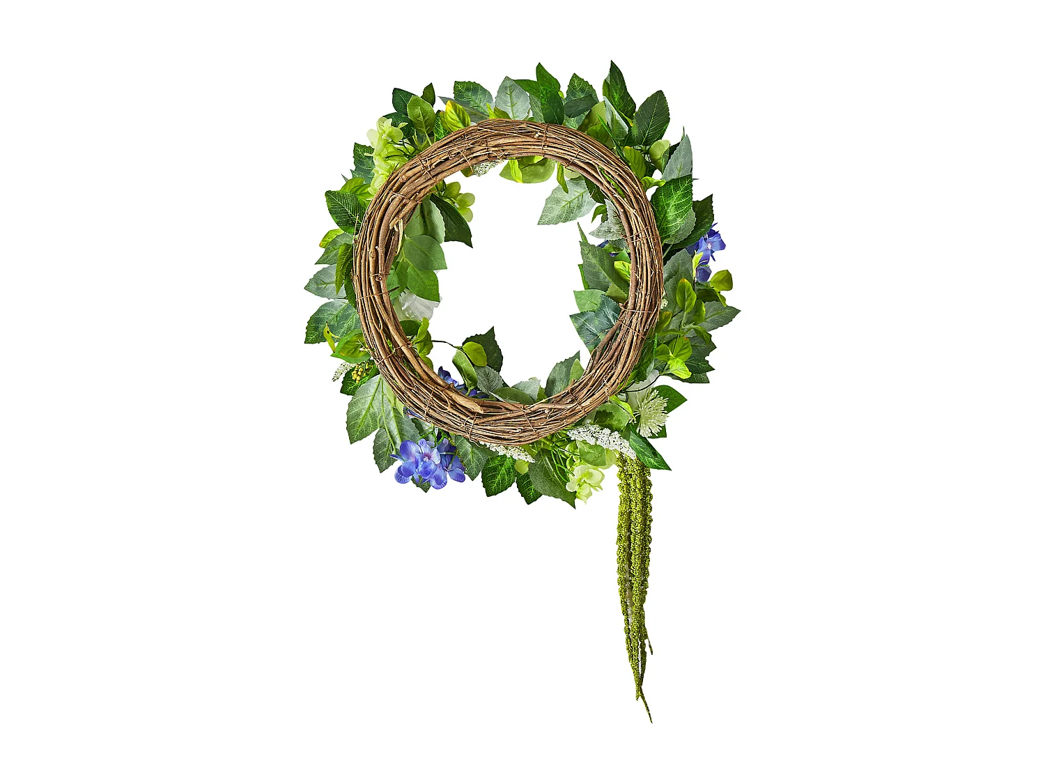 Plante Artificiel, SucceBuy Couronne Artificielle 58 cm (Bleu/Blanc/Vert avec Hortensias et Roses)