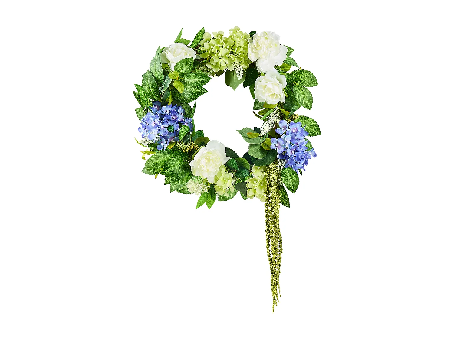 Sztuczna Roślina, SucceBuy Sztuczny Wieniec 58 cm (Niebieski/Biały/Zielony z Hortensjami i Różami)