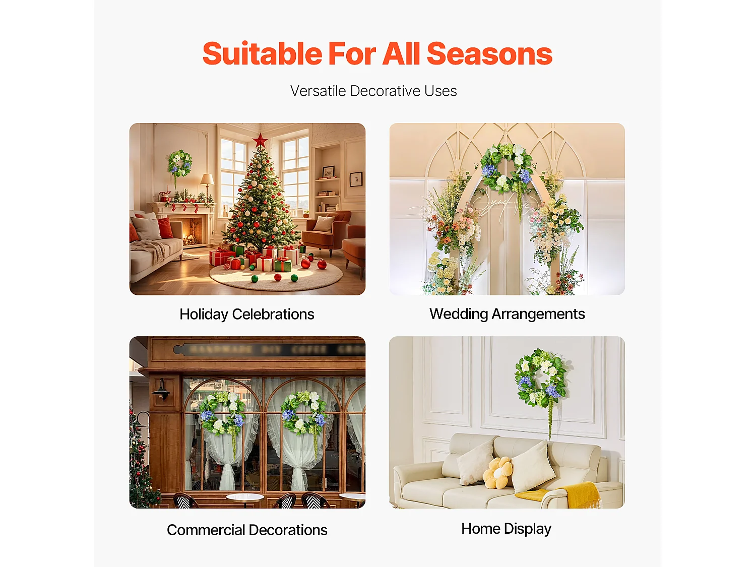 Sztuczna Roślina, SucceBuy Sztuczny Wieniec 58 cm (Niebieski/Biały/Zielony z Hortensjami i Różami)