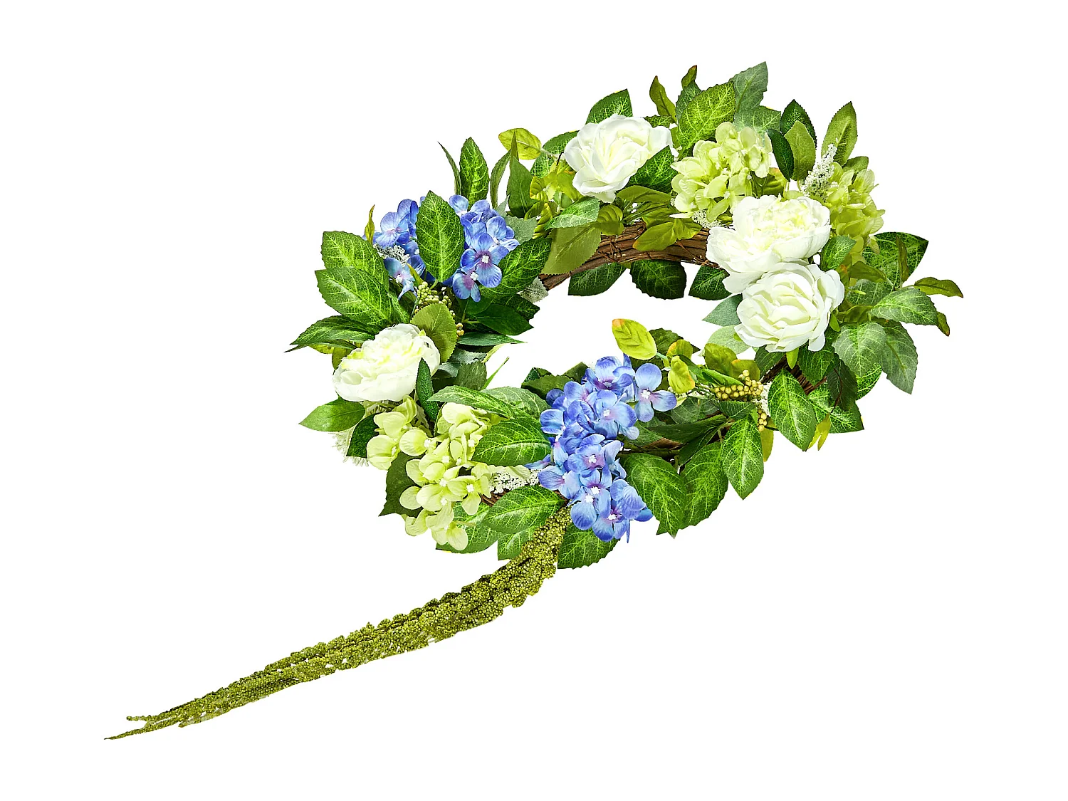Sztuczna Roślina, SucceBuy Sztuczny Wieniec 58 cm (Niebieski/Biały/Zielony z Hortensjami i Różami)