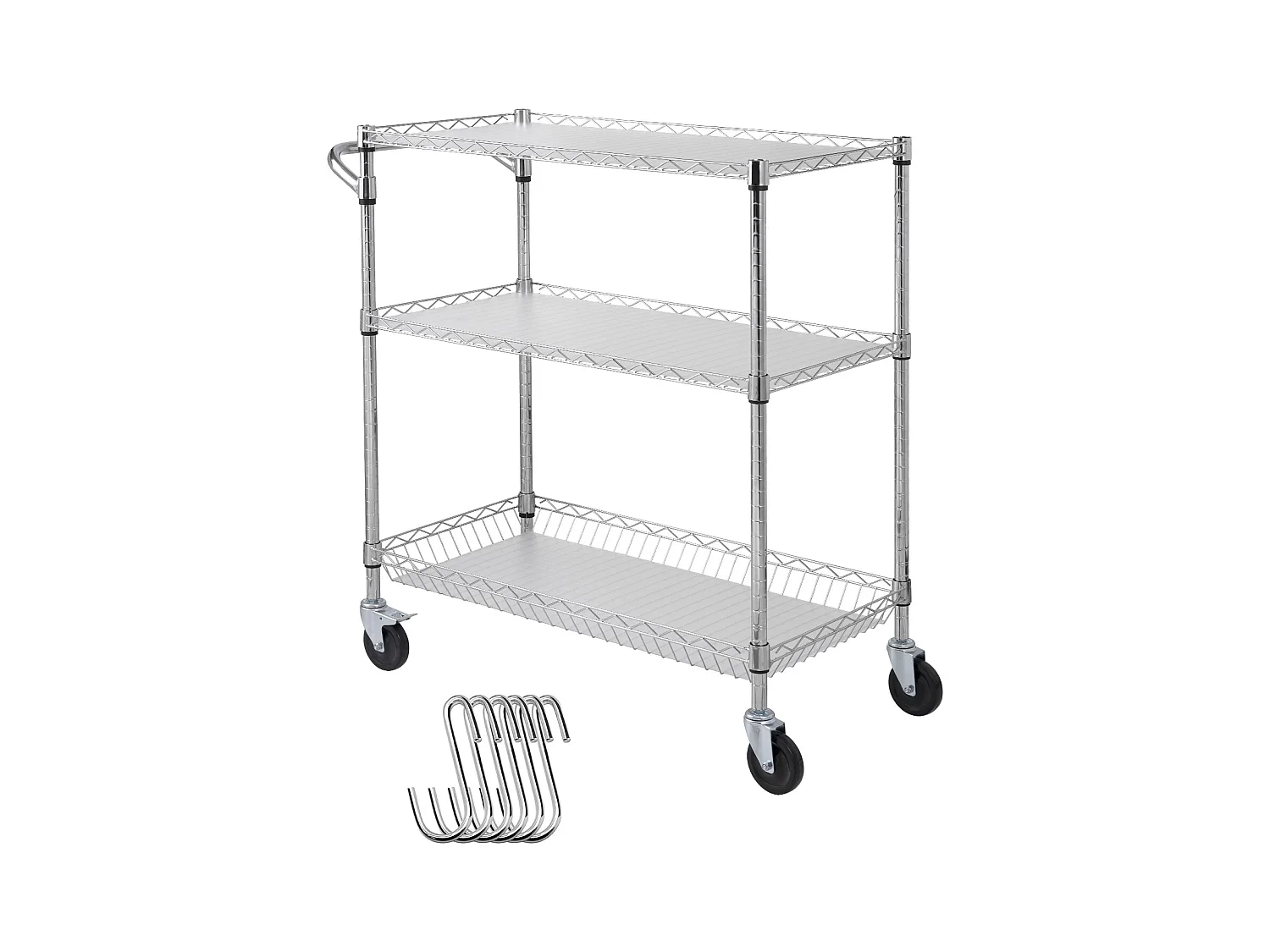 Küchenwagen, SucceBuy 3-Stufiger Mehrzweckwagen mit Rollen 89 × 46 × 90 cm 300 kg 6 Haken