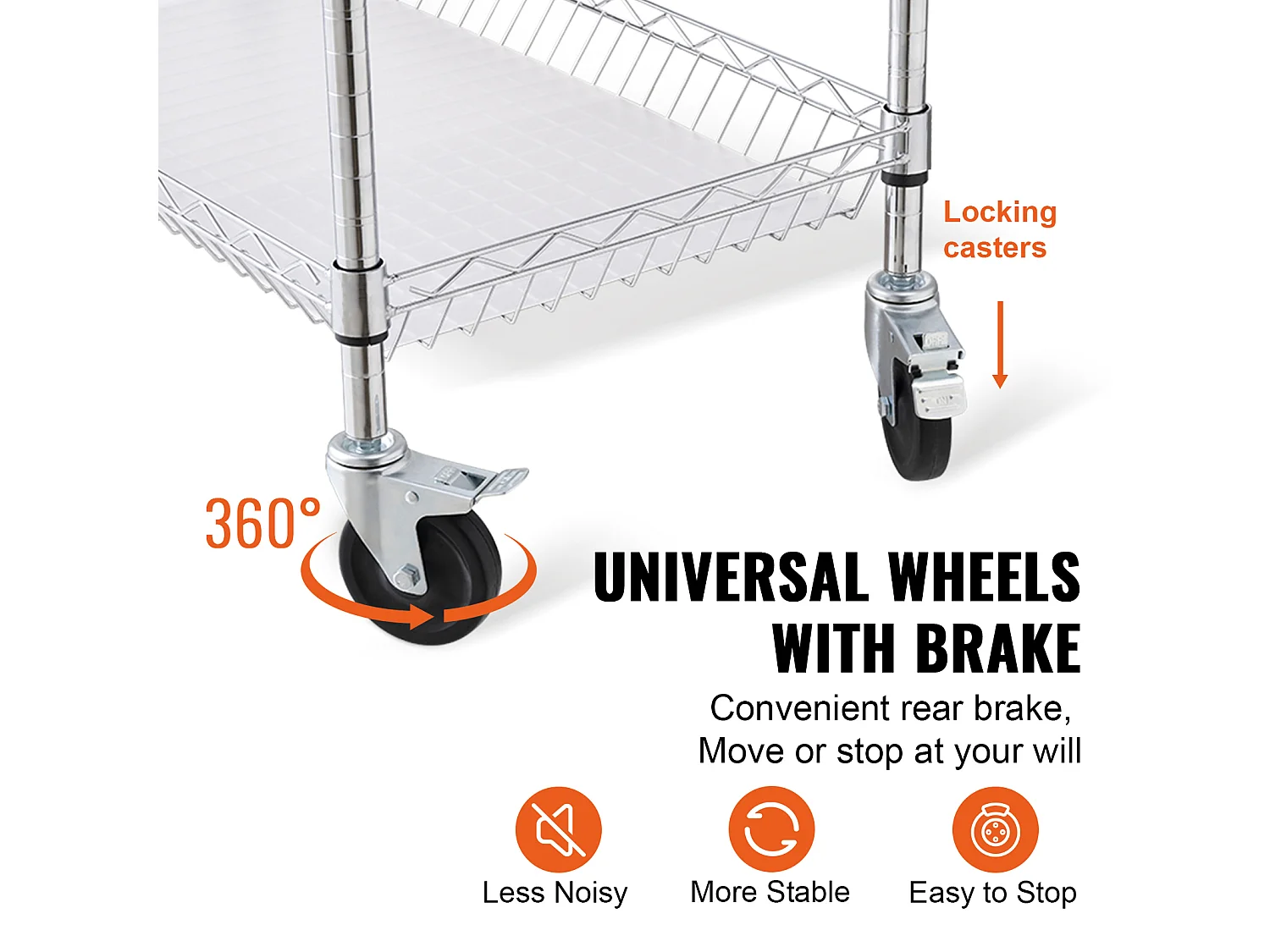 Carrinho de Cozinha, SucceBuy Carrinho Utilitário de 3 Andares com Rodízios 89 × 46 × 90 cm 300 kg 6 Ganchos
