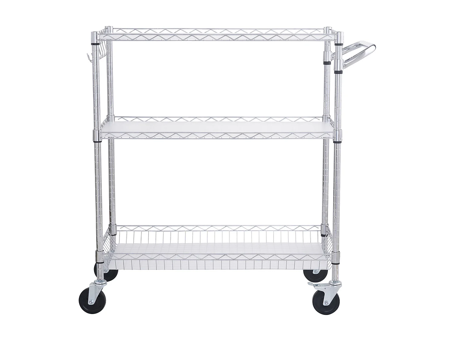 Carrinho de Cozinha, SucceBuy Carrinho Utilitário de 3 Andares com Rodízios 89 × 46 × 90 cm 300 kg 6 Ganchos