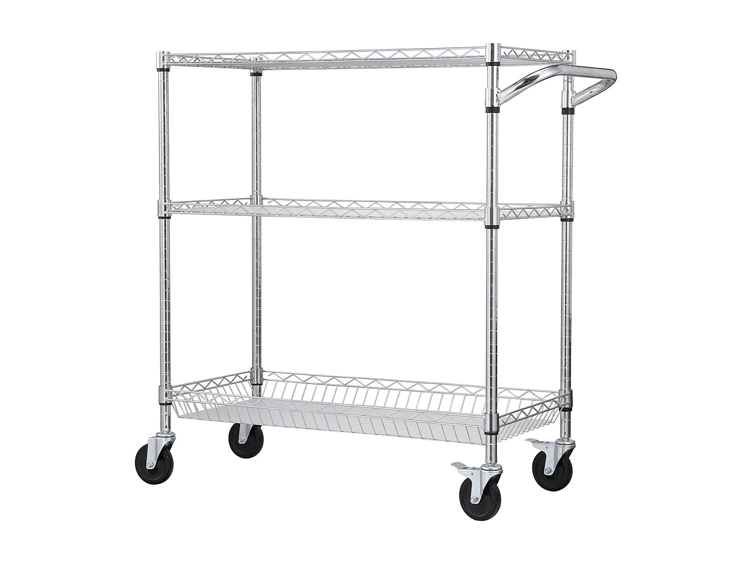 Carrinho de Cozinha, SucceBuy Carrinho Utilitário de 3 Andares com Rodízios 89 × 46 × 90 cm 300 kg 6 Ganchos