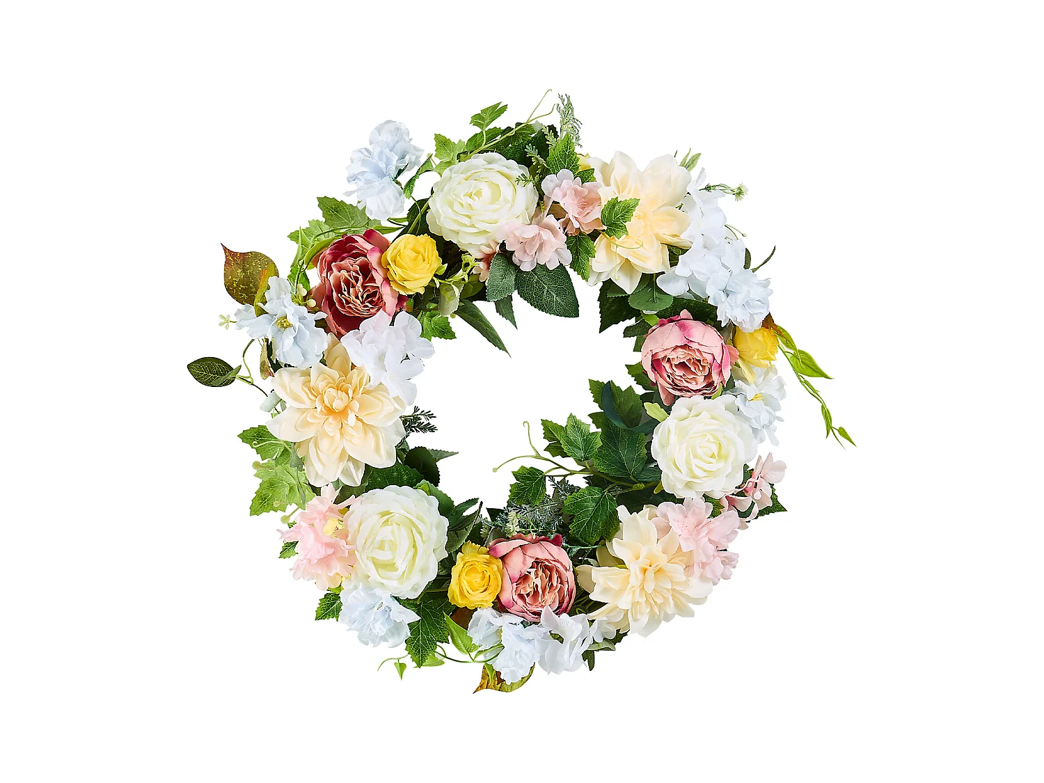 Künstliche Pflanze, SucceBuy Künstlicher Kranz 61 cm (Weiße Pfingstrosen, Gelb-Rosa Hortensien)