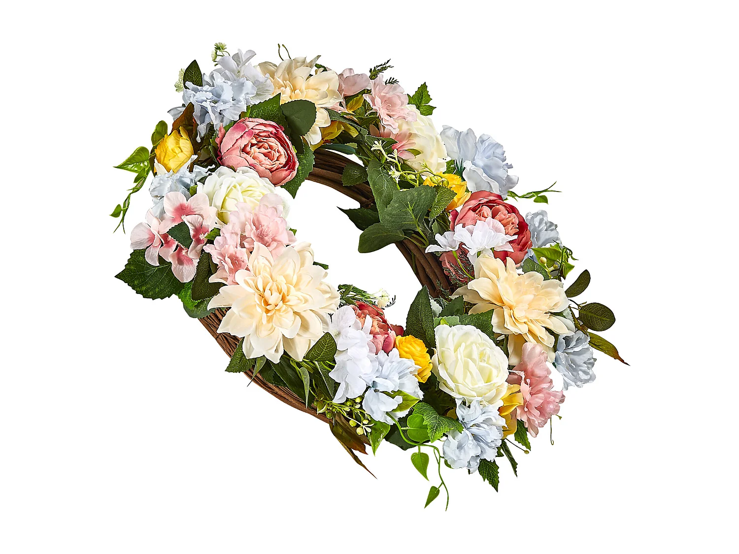 Künstliche Pflanze, SucceBuy Künstlicher Kranz 61 cm (Weiße Pfingstrosen, Gelb-Rosa Hortensien)