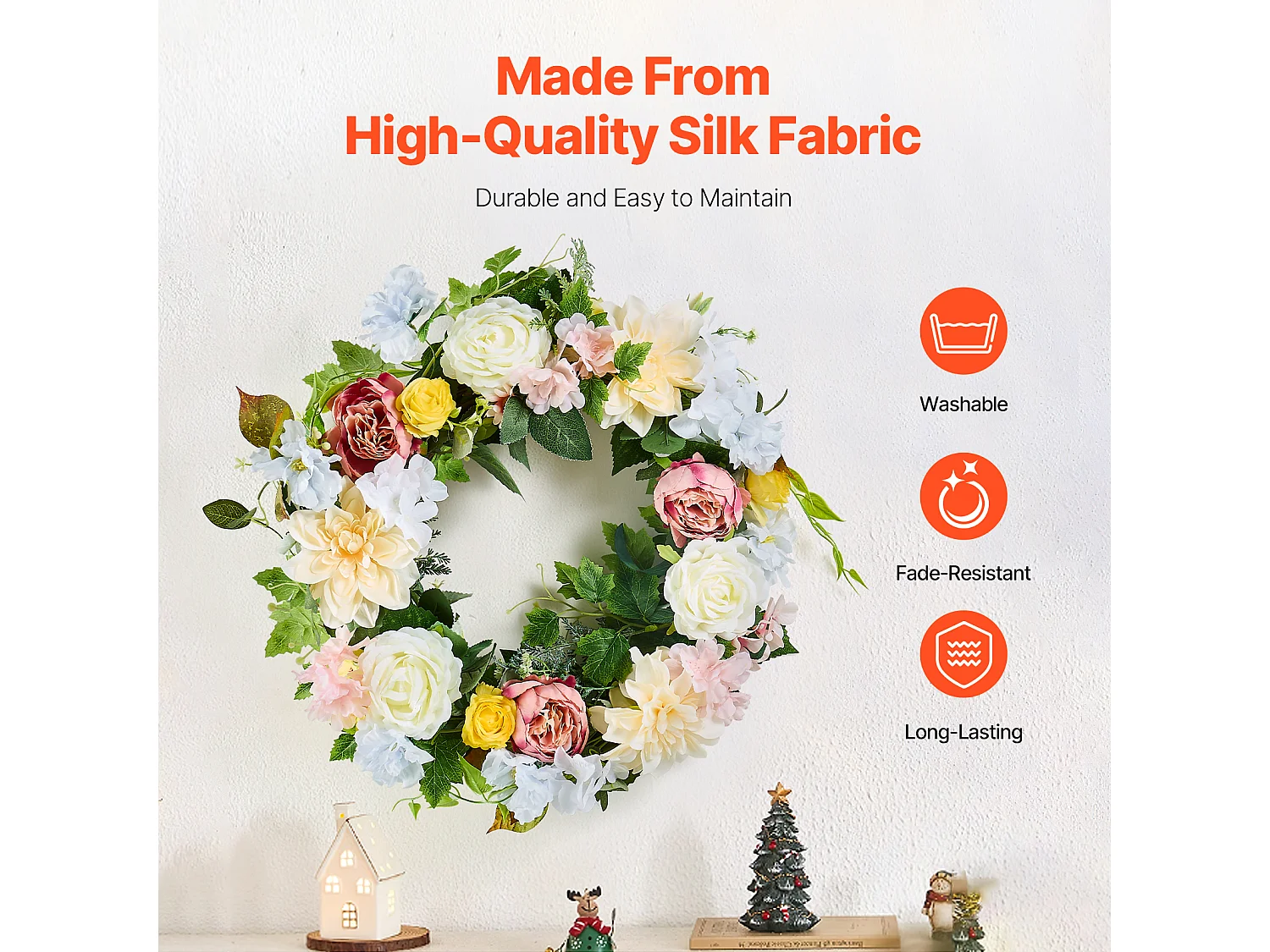 Plante Artificiel, SucceBuy Couronne Artificielle 61 cm (Pivoines Blanches, Roses, Hortensias Jaunes)