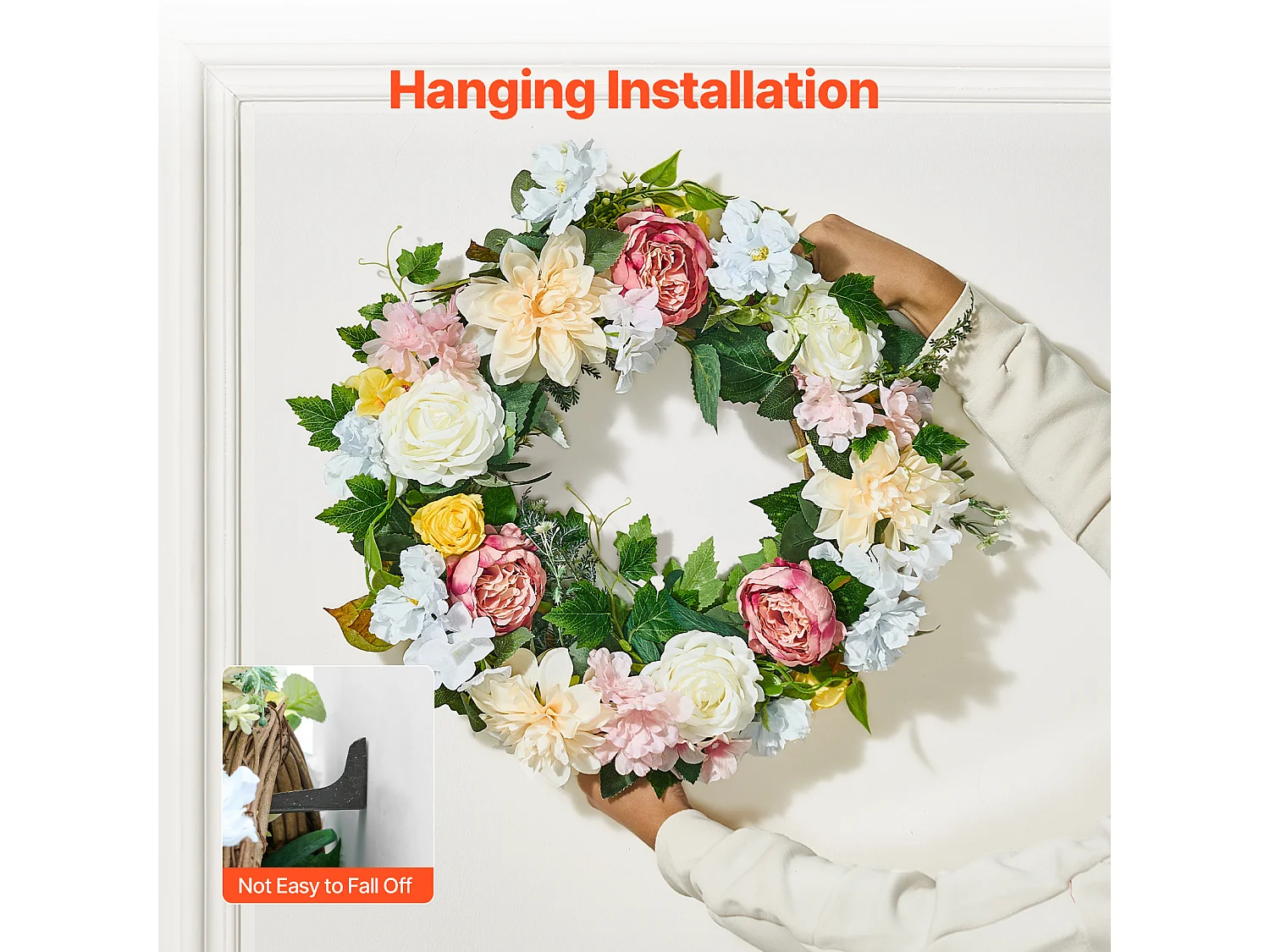 Plante Artificiel, SucceBuy Couronne Artificielle 61 cm (Pivoines Blanches, Roses, Hortensias Jaunes)